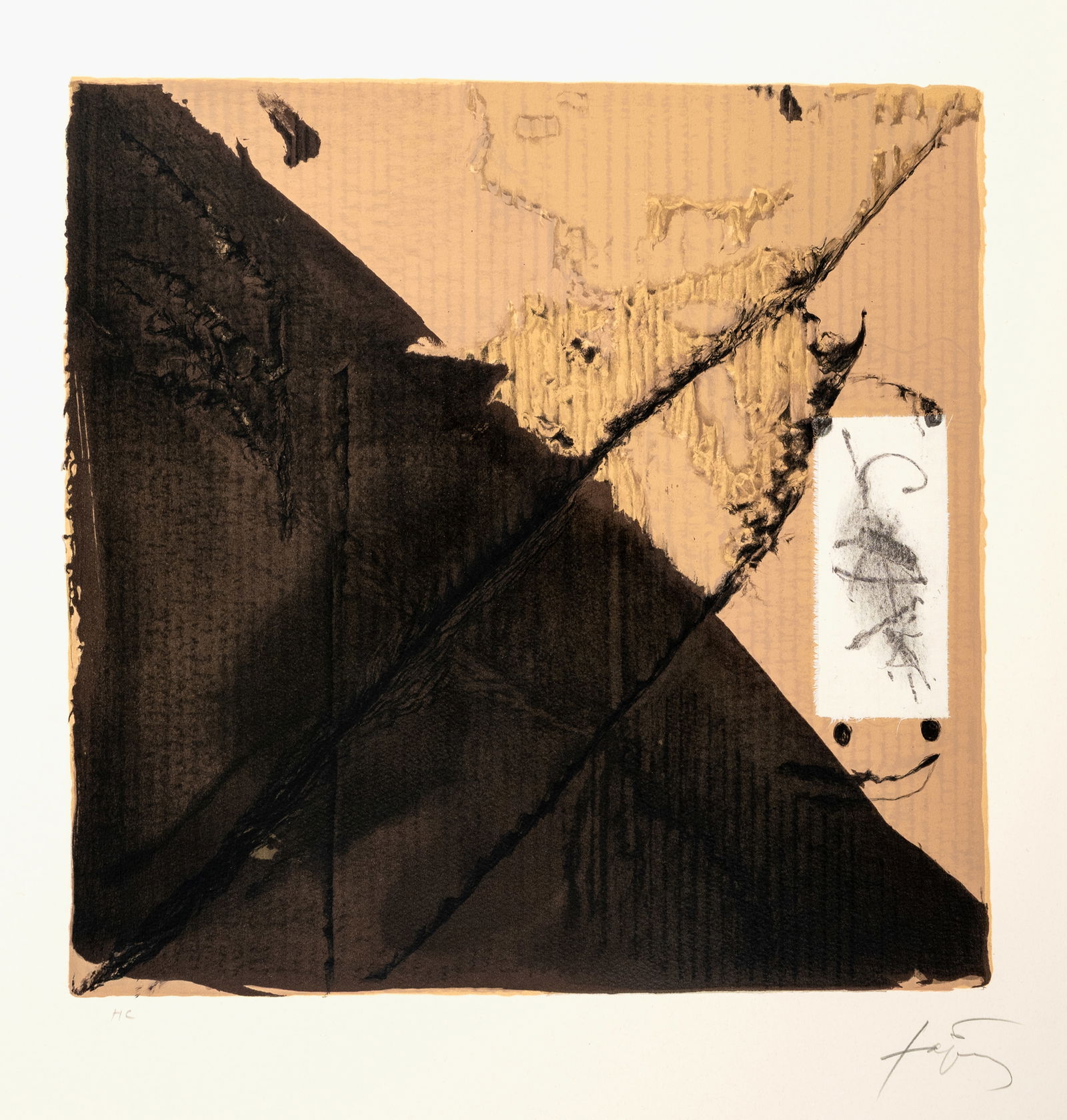 Tàpies, Antoni: Tàpies, Antoni Barcelona, 1923 - 2012 Blattgröße: 61,5 x 56 cm, o. R. "Noir et cartons", 1980. Lithograph on wove paper. Signed and marked "HC". Galfetti/Homs, 748. Private property,