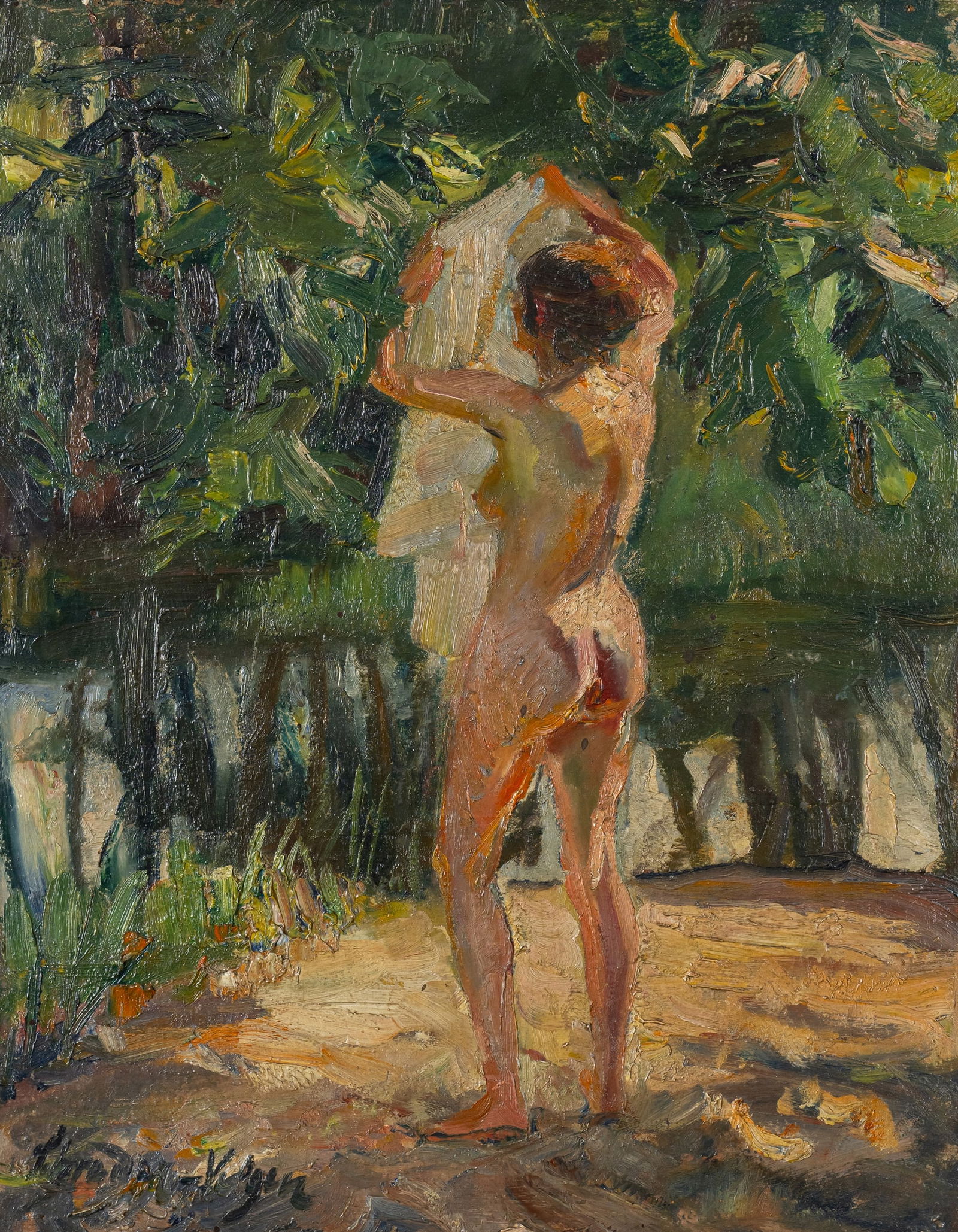 Schrader-Velgen, Carl Hans: Schrader-Velgen, Carl Hans Hannover, 1876 - Wartenberg, 1945 49 x 38 cm, R. Female nude in landscape. Oil on cardboard. Signed in oil lower left. Private property,
