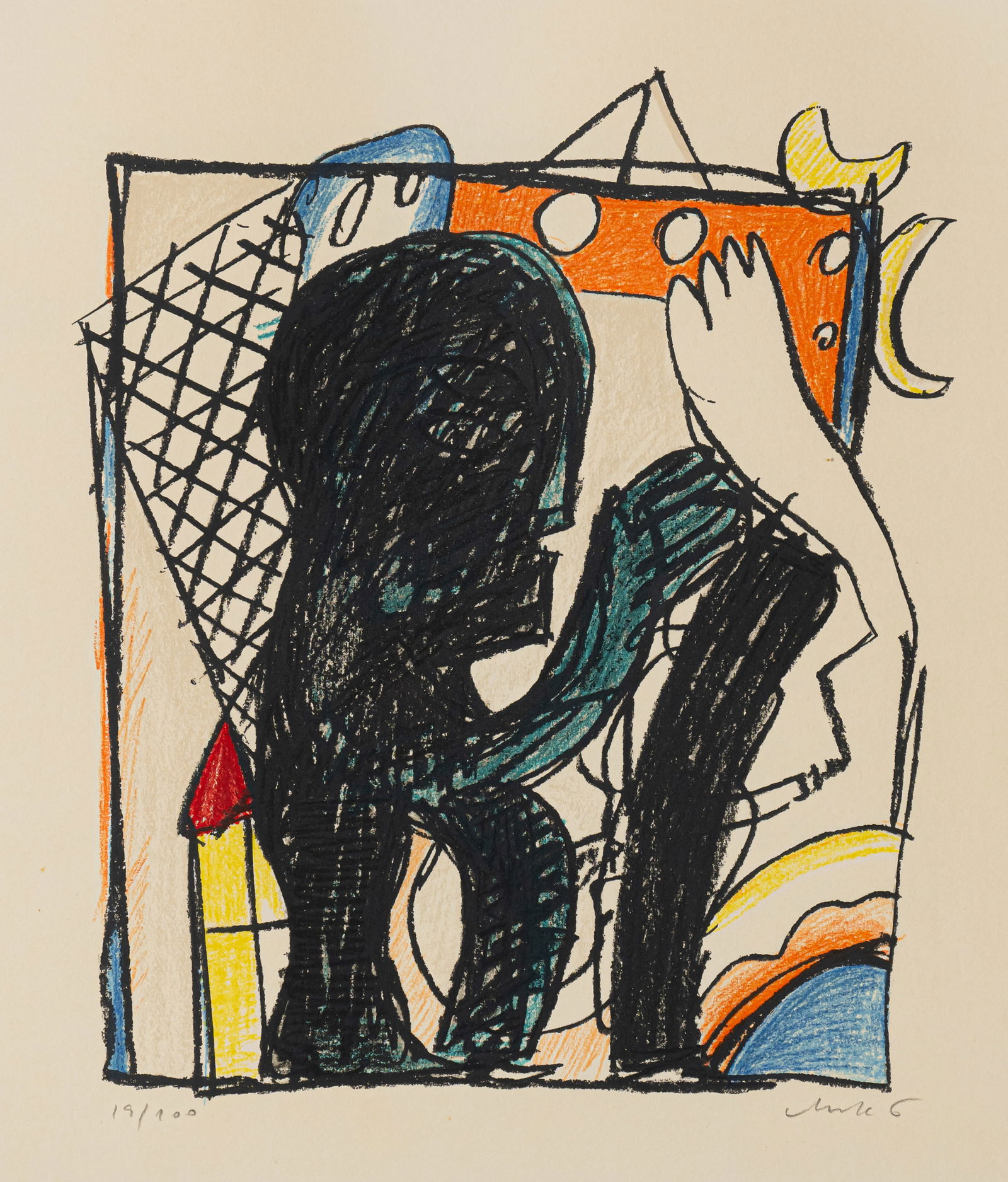 Antes, Horst: Antes, Horst Heppenheim, 1936 Blattgröße: 34 x 33,5 cm, R. Untitled, 1963/1966. Silkscreen print on cardboard from "On my way now". Signed and numbered 19/100. Lutze, 460. Private property,