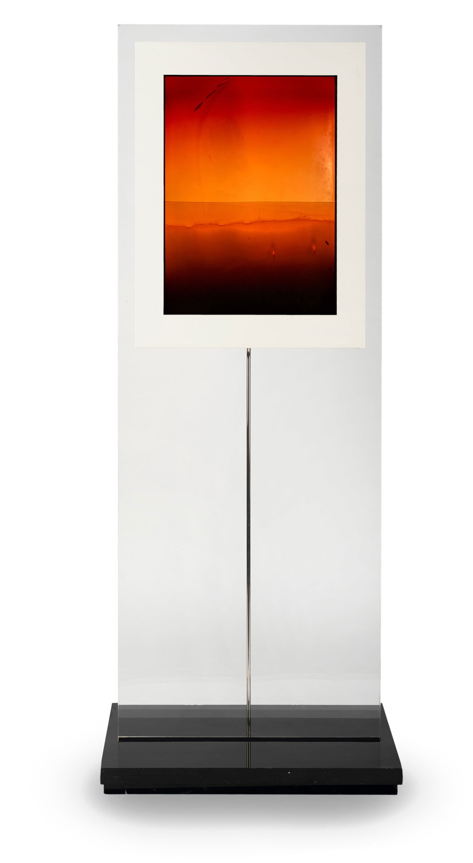 Isensee, Ada: Isensee, Ada Potsdam, 1944 45,5 x 61,8 cm "Glasbild I", 1999. Coloured glass, illuminated and framed, mounted in a Plexiglas panel with Plexiglas base. Titled and dated on a plaque on the reverse.