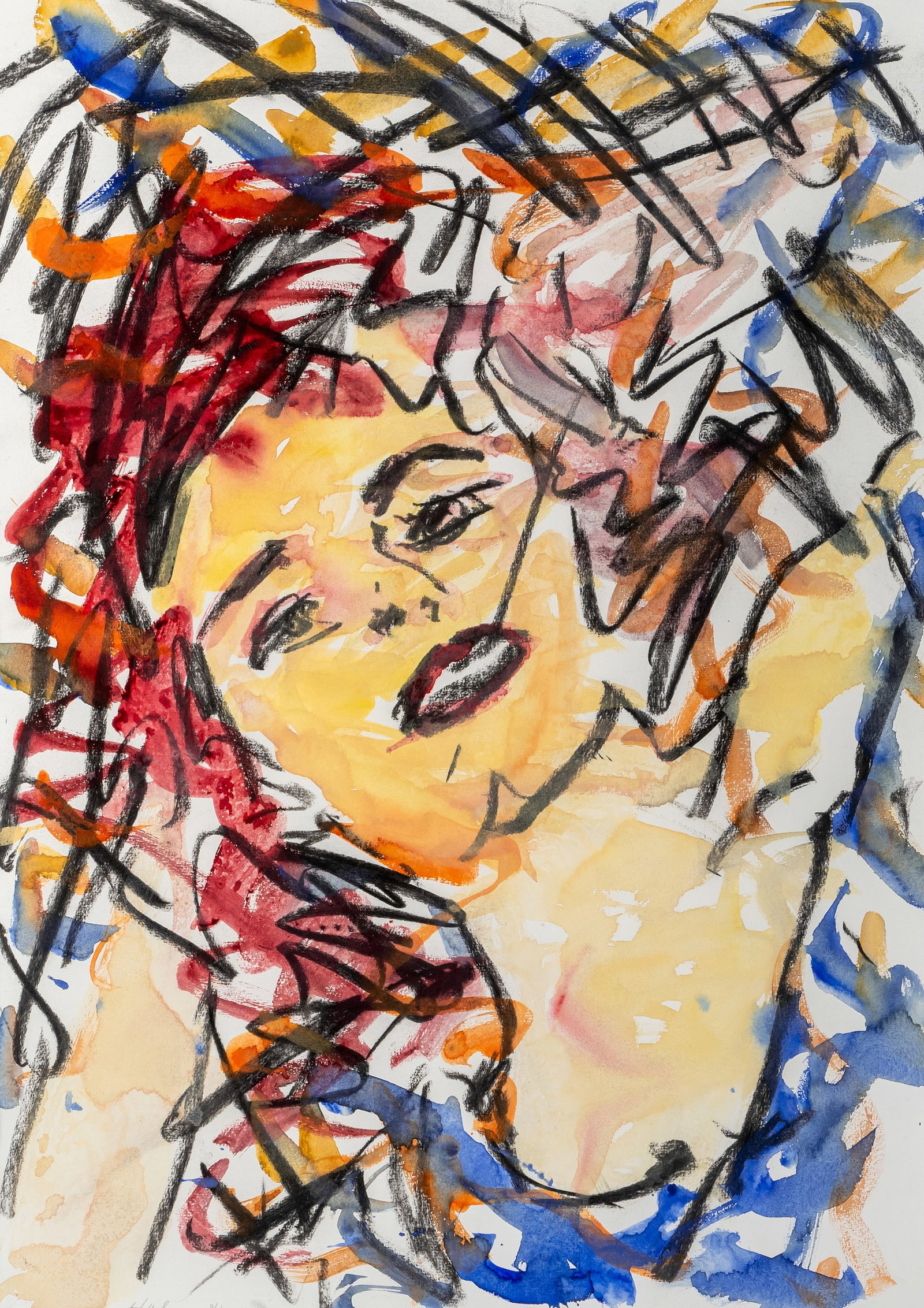 Hahn, Friedemann: Hahn, Friedemann Singen/Hohentwiel, 1949 77,5 x 55 cm, R. Jane Russel, 1984. Watercolour and black chalk on wove paper. Signed and dated. Corporate collection, Bayern.Hahn, Friedemann