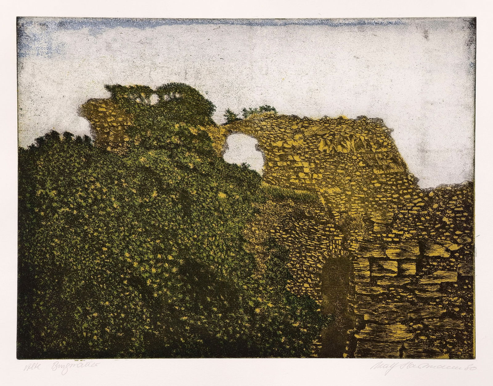 Hartmann, Wulf: Hartmann, Wulf 1941 - Worpswede, 2011 Blattgröße: 50 x 70 cm, o. R. 9 Bl.: "Alte Burgmauer", 1980. Etching on wove paper. All signed and dated in pencil lower right as well as titled lower