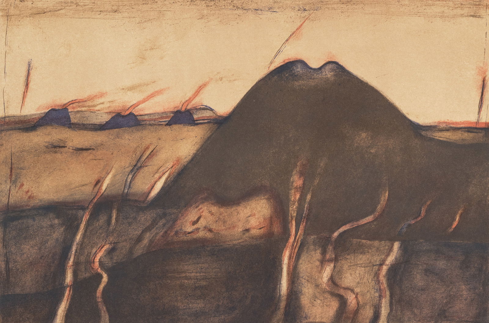 Carpenter, Hans: Carpenter, Hans Bad Friedrichshall, 1930 - 2018 Blattgröße: 50 x 70 cm, o. R. 5 works: "Vulkanische Landschaft", 1980/1981. Lithograph on wove paper. All signed and numbered. Edition: 120