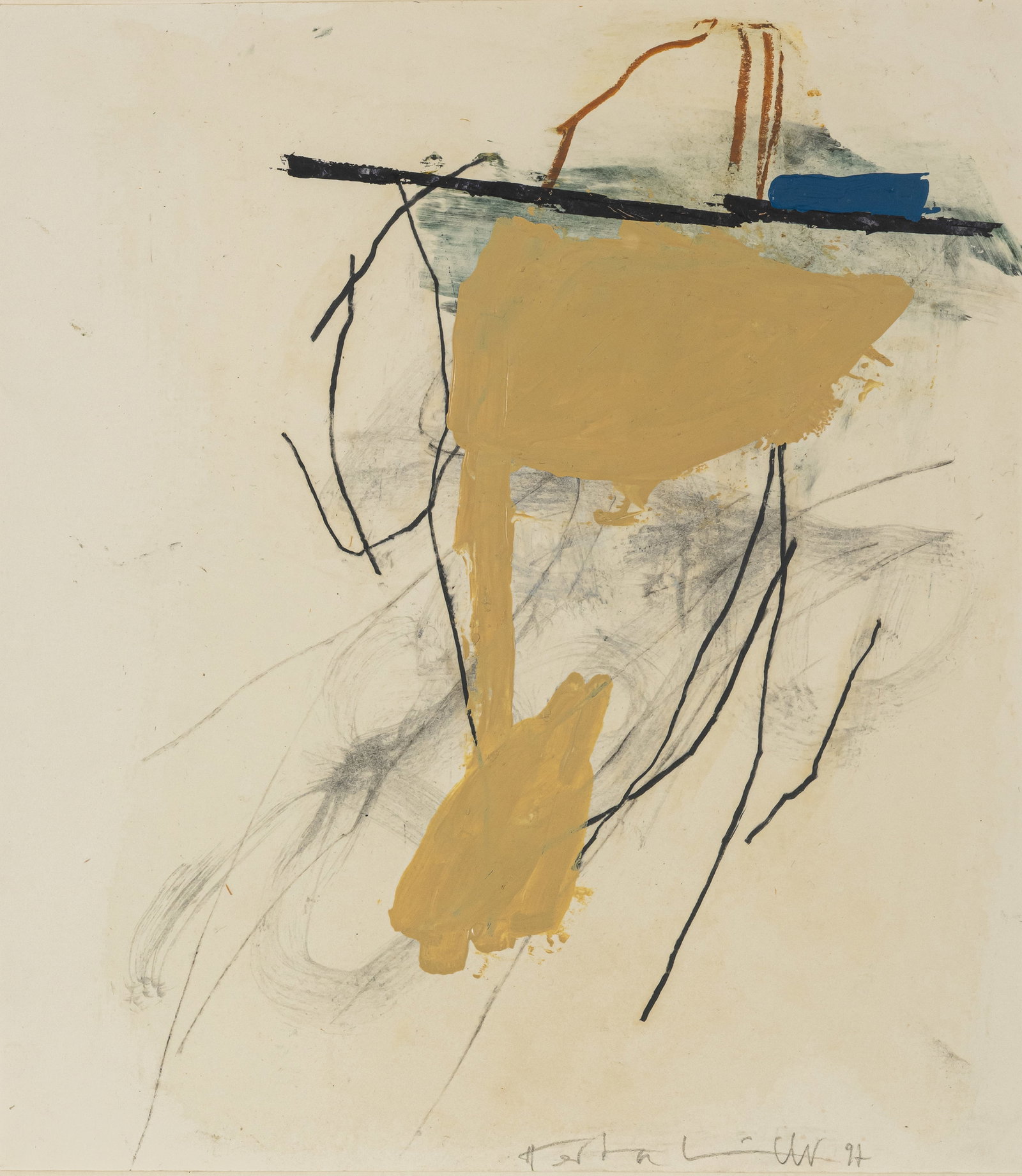 Müller, Herta: Müller, Herta Bottrop, 1955 33 x 29 cm, R. Untitled, 1997. Mixed media on paper. Signed and dated. Collection, Nordrhein-Westfalen.Müller, Herta Bottrop, 1955 33 x 29 cm, R. Ohne Titel, 1997