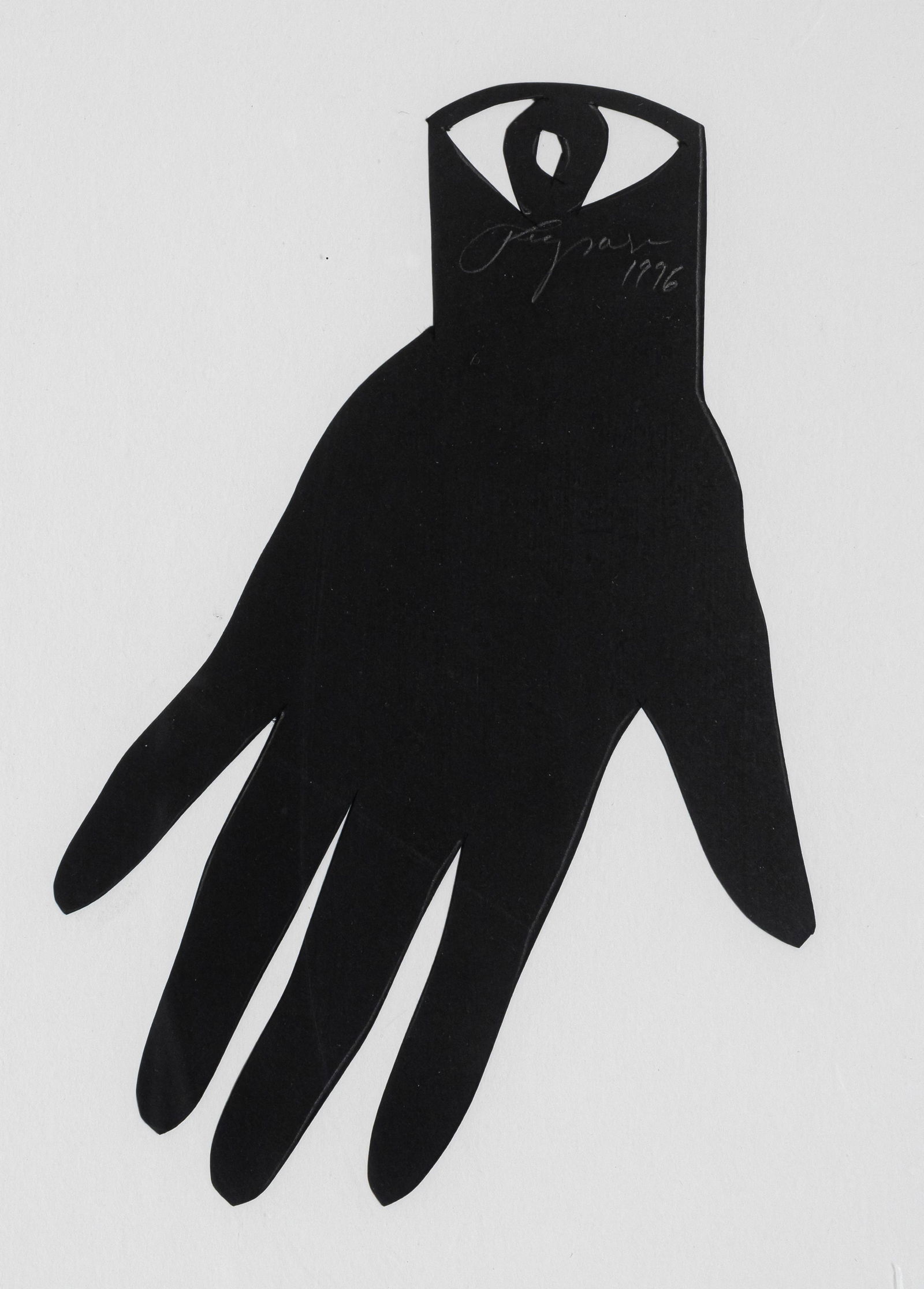 Droese, Felix: Droese, Felix Singen, 1950 31,5 x 23 cm, R. Hand, 1996. Silhouette cut-out mounted on light cardboard. Signed and dated in pencil at the top centre. Collection, Baden-Württemberg.Droese, Felix