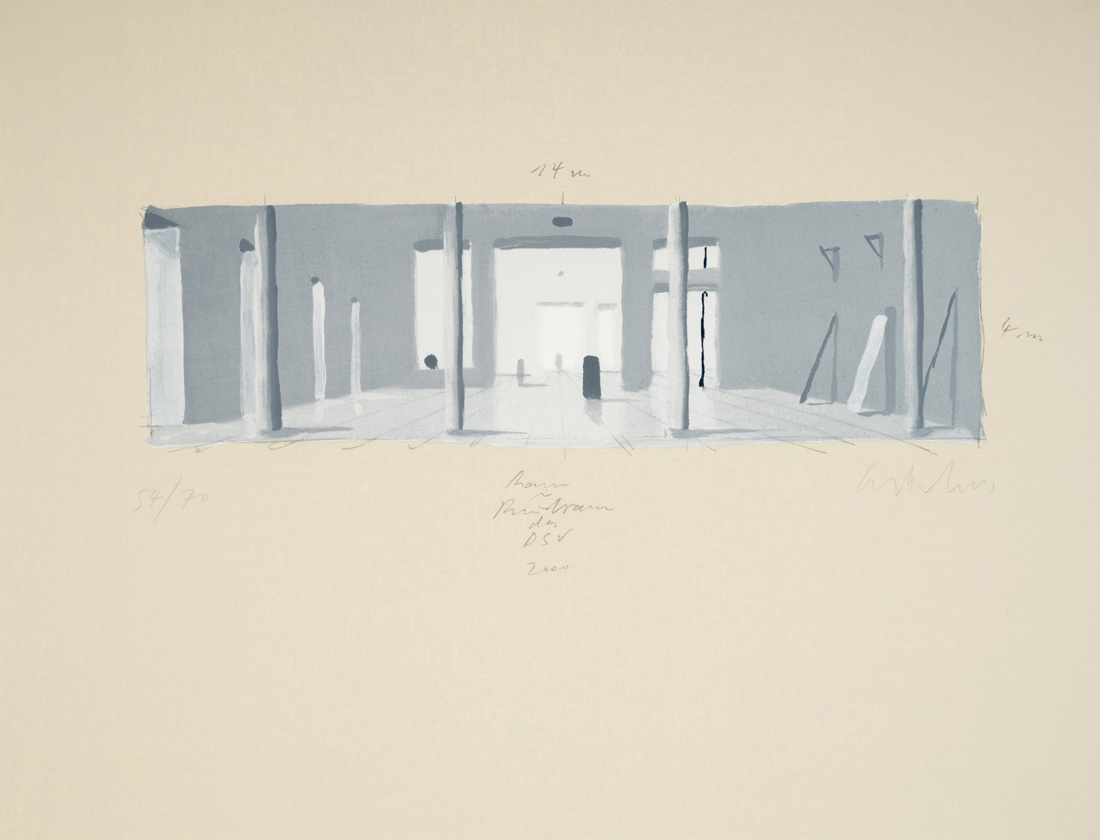 Willikens, Ben: Willikens, Ben Leipzig, 1939 Blattgröße: 50 x 65 cm, o. R. "Raum - Kunstraum des DSV", 2000. Silkscreen print on wove paper. Signed in pencil lower right and numbered 54/70 lower left, as we