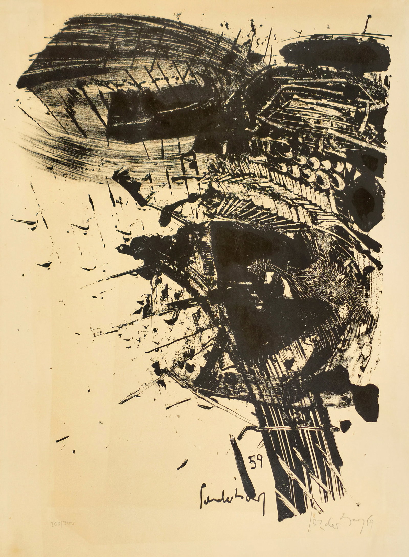 Sonderborg, d.i. Kurt R. Hoffmann: Sonderborg, d.i. Kurt R. Hoffmann Sonderborg, 1923 - Hamburg, 2008 Blattgröße: 76 x 56 cm, o. R. Untitled, 1959. Lithograph on wove paper. Signed and numbered 203/300. Rathke, 14. Private pr