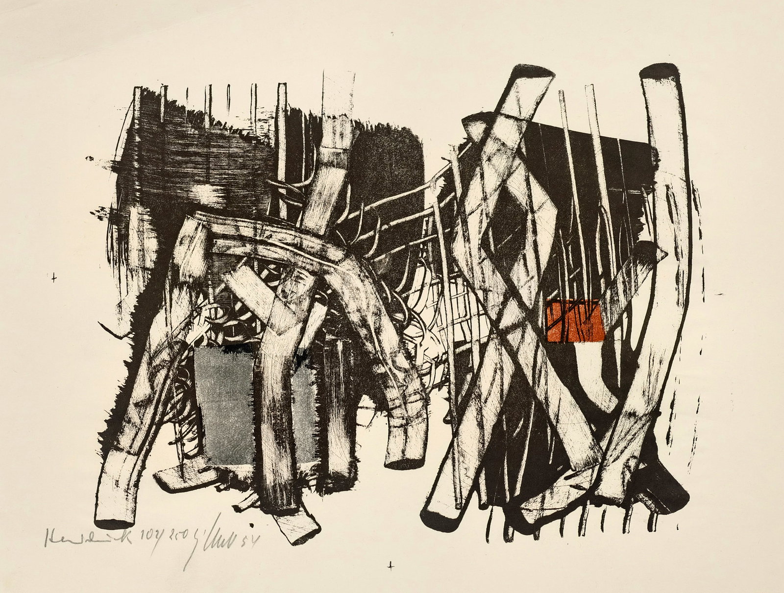 Winter, Fritz: Winter, Fritz Altenbögge, 1905 - Herrsching am Ammersee, 1976 Blattgröße: 28 x 35 cm, o. R. "Farblithographie 4 (6)", 1954. Lithograph on paper. Signed, dated, numbered 102/250 and
