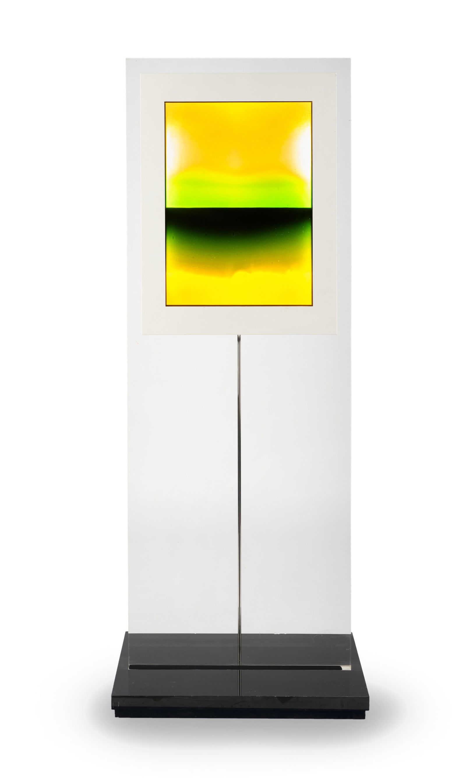 Isensee, Ada: Isensee, Ada Potsdam, 1944 Gesamtformat: 190 x 75 x 40 cm "Glasbild III", 1999. Coloured glass, illuminated and framed, mounted in a Plexiglas panel with Plexiglas base. Titled and dated on a plaque o