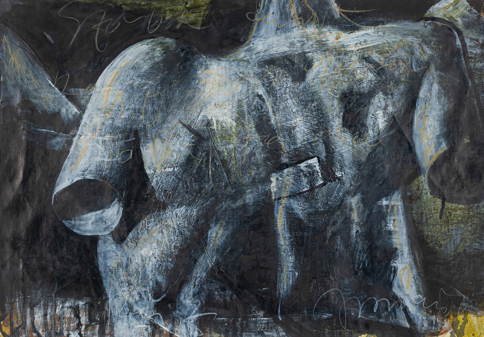 Unknown: Unknown 49 x 69 cm, R. 2 works: Untitled. Mixed media on light cardboard. Both signed. Corporate collection, Germany.Unbekannt 49 x 69 cm, R. 2 Bl.: Ohne Titel. Mischtechnik auf leichtem Karton.