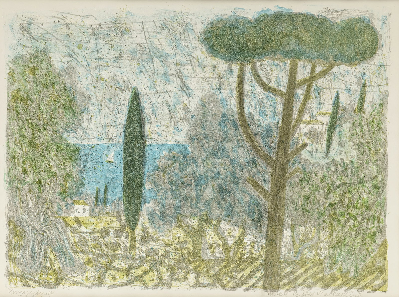 Peiffer Watenphul, Max: Peiffer Watenphul, Max Weferlingen, 1896 - Rom, 1976 35,5 x 48 cm, R. "Landschaft in Sizilien (Cefalù)", 1963. Lithograph on wove paper. Signed and marked "Vorzugsdruck". Watenphul