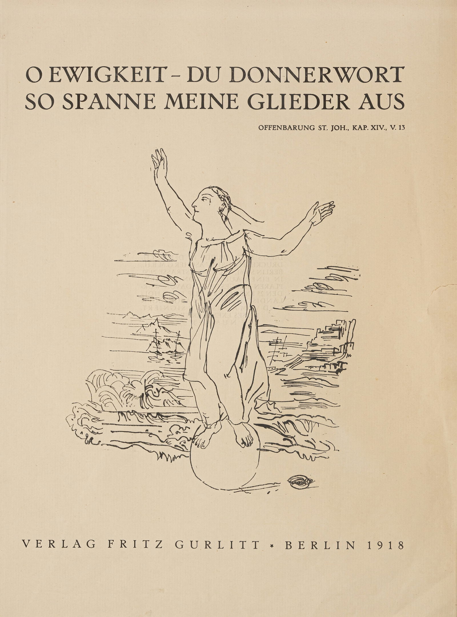 Kokoschka, Oskar: Kokoschka, Oskar Pöchlarn, 1886 - Villeneuve, 1980 Blattgröße: 55 x 41 cm, R. "O Ewigkeit - Du Donnerwort", 1918. Series of 10 of originally 11 lithographs on wove paper and 1