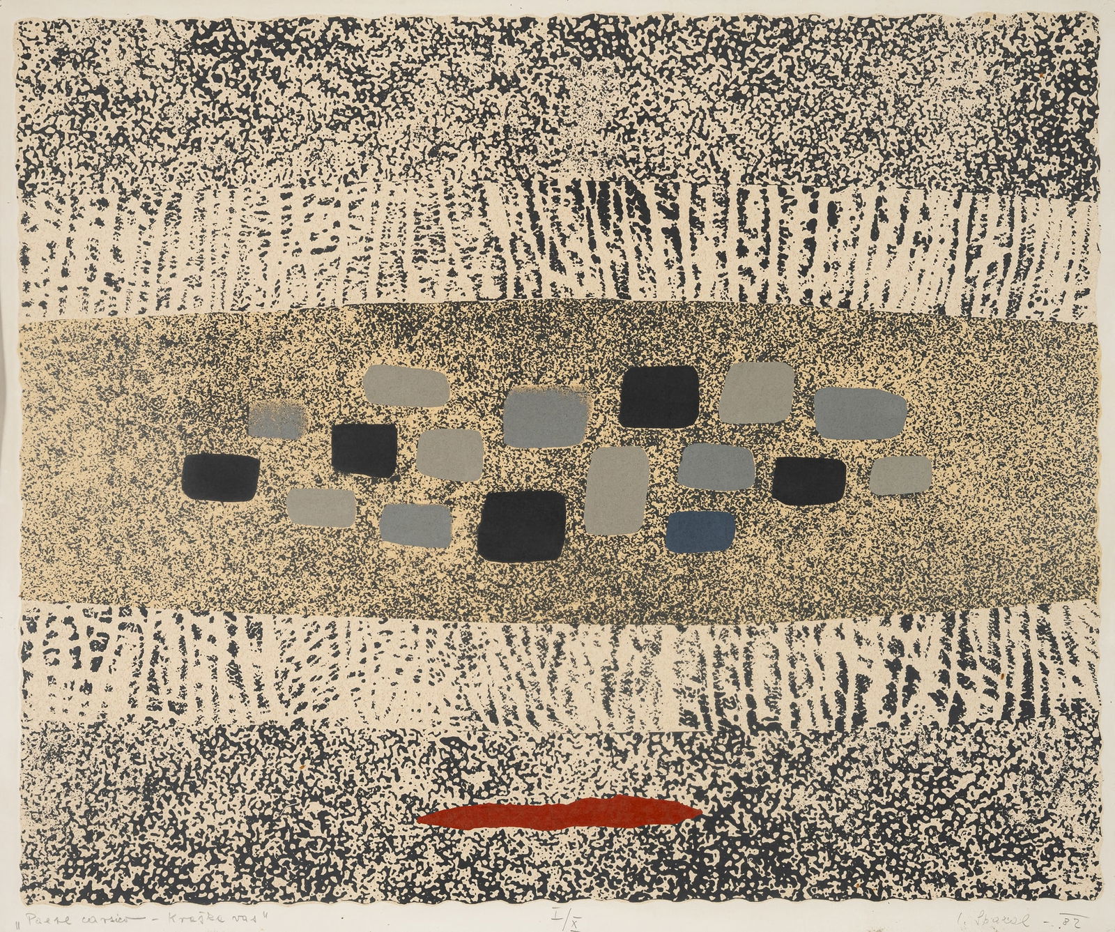 Spacal, Lojze: Spacal, Lojze Triest, 1907 - 2000 68,5 x 81,5 cm, R. Untitled, 1982. Silkscreen print on Japanese paper, mounted on wove paper. Signed, dated, numbered I/X and inscribed. Private property,