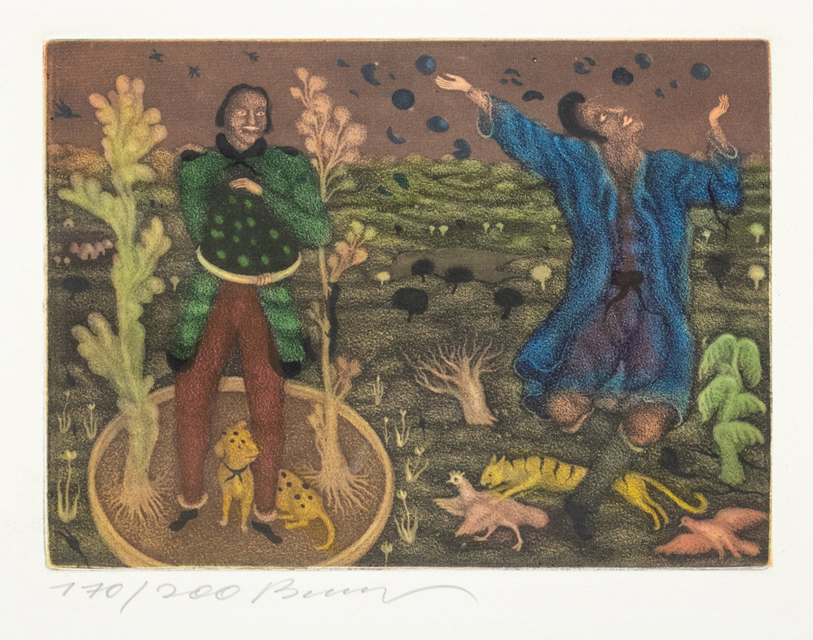 Brauer, Erich (Arik): Brauer, Erich (Arik) Wien, 1929 - 2021 Blattgröße: 40 x 49 cm, o. R. "Reich ist, wer mit seinem Teil zufrieden ist", 1990. Etching on wove paper. Signed and numbered 170/200 in pencil lower