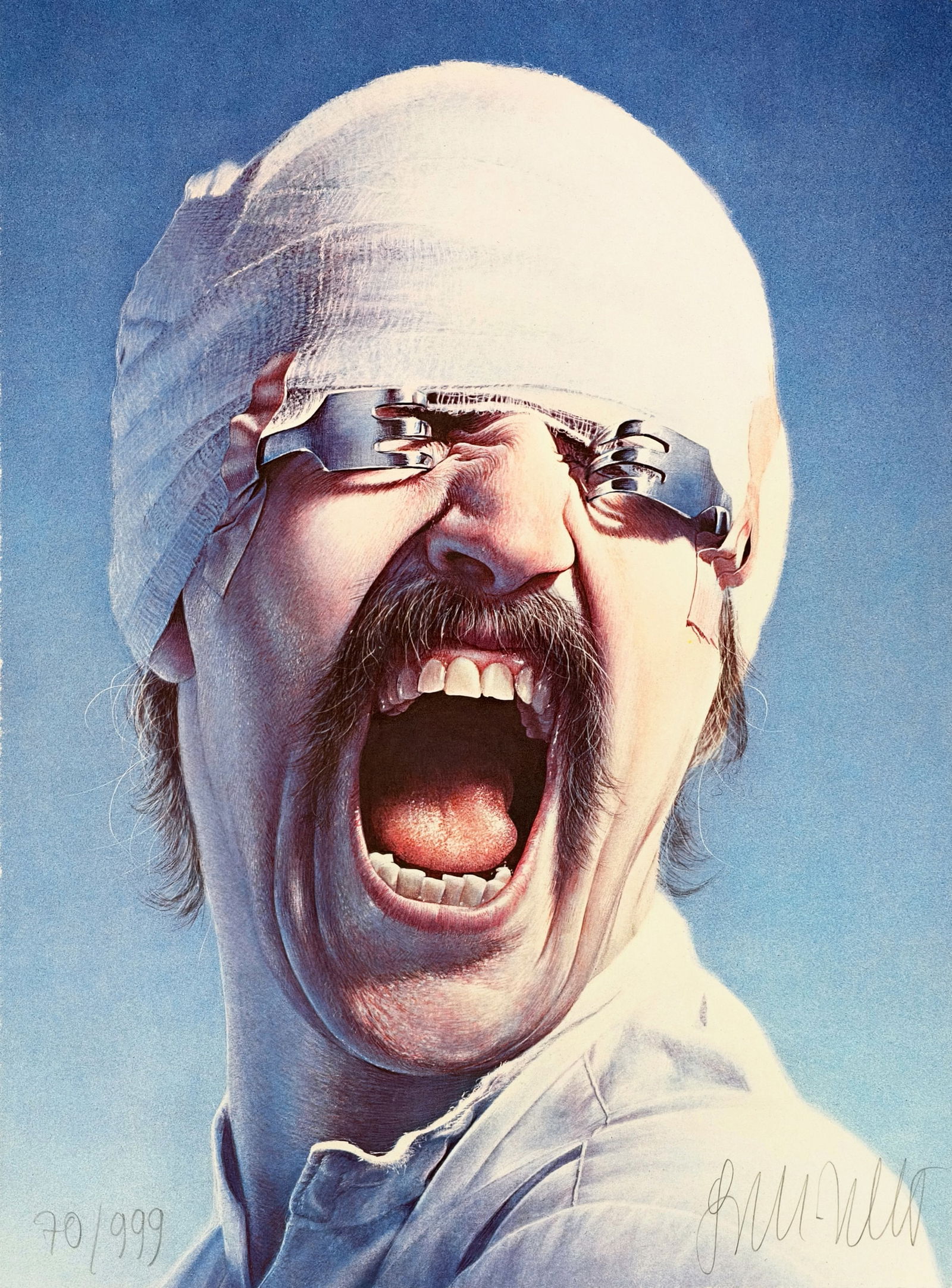 Helnwein, Gottfried: Helnwein, Gottfried Vienna, 1948 31,3 x 23,2 cm, o. R. The Scream (self-portrait). Lithograph on wove paper. Signed and numbered 70/999. Private property, Baden-Württemberg.Helnwein, Gottfried