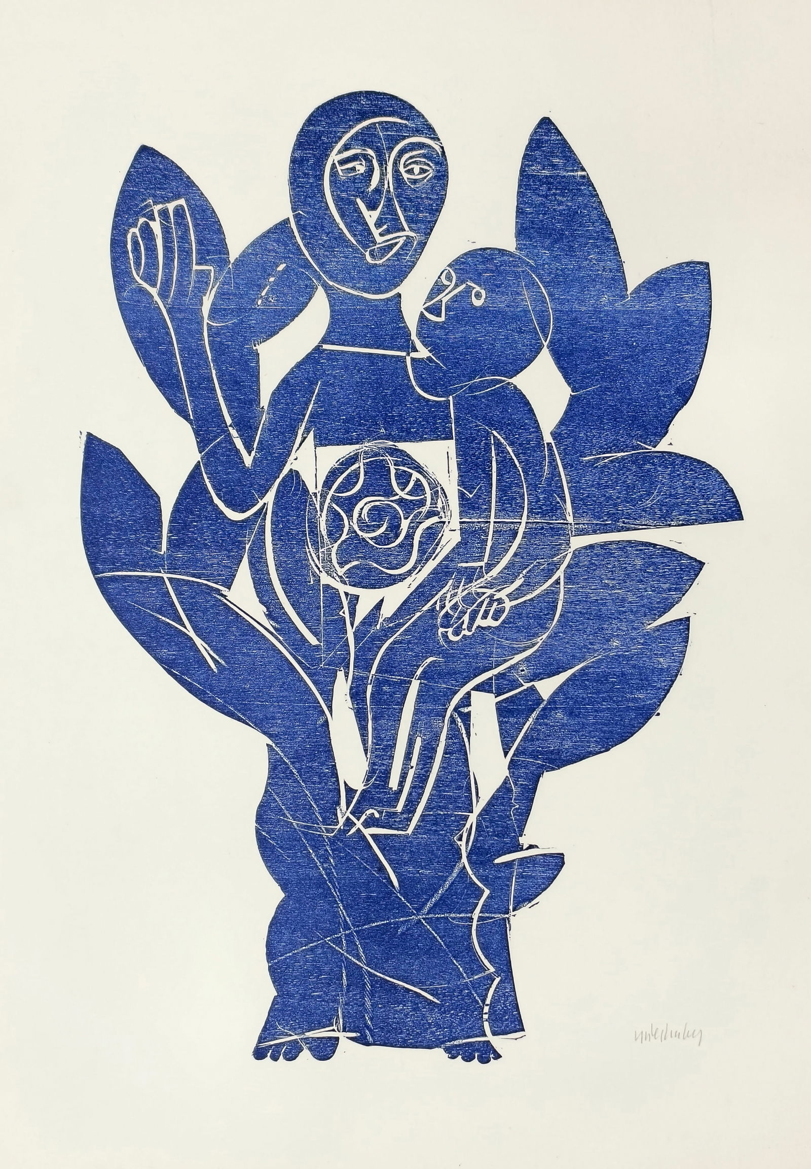 Grieshaber, HAP: Grieshaber, HAP Rot an der Rot, 1909 - Reutlingen, 1981 Blattgröße: 70 x 50 cm, o. R. "Figurenstrauß", 1978. Woodcut in blue on Japanese paper. Signed. Fürst, 78/22. Corporate coll