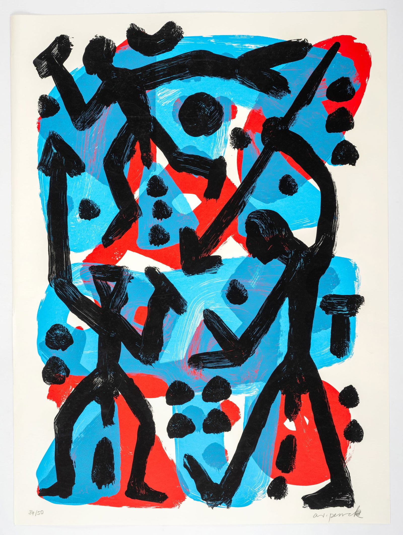 Penck, A.R., d.i. Ralf Winkler: Penck, A.R., d.i. Ralf Winkler Dresden, 1939 - Zürich, 2017 Blattgröße: 106 x 78 cm, o. R. Blue Hunter, 1995. Silkscreen print on light cardboard. Signed in pencil lower right and