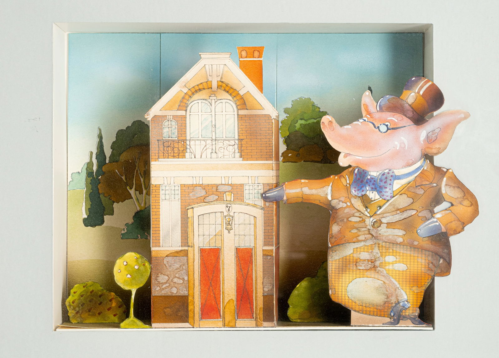 Unknown: Unknown 44,5 x 50,5 x 12 cm Diorama. Watercolour on light cardboard, in box frame. Stamped on the reverse: Studio Popp, München. Corporate collection, Germany.Unbekannt 44,5 x 50,5 x 12 cm