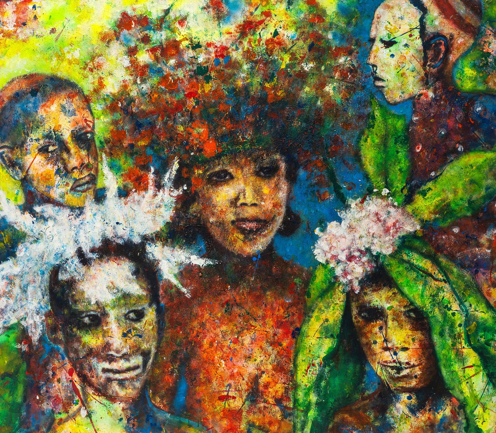 Voigt-Chadeyron, Sophie: Voigt-Chadeyron, Sophie Talence, 1969 141 x 160 cm, o. R. "Tribu d l'Omo", 2015. Acrylic on canvas. Signed and dated on the reverse of the stretcher. Corporate collection, Germany.Voigt-Chadeyron,