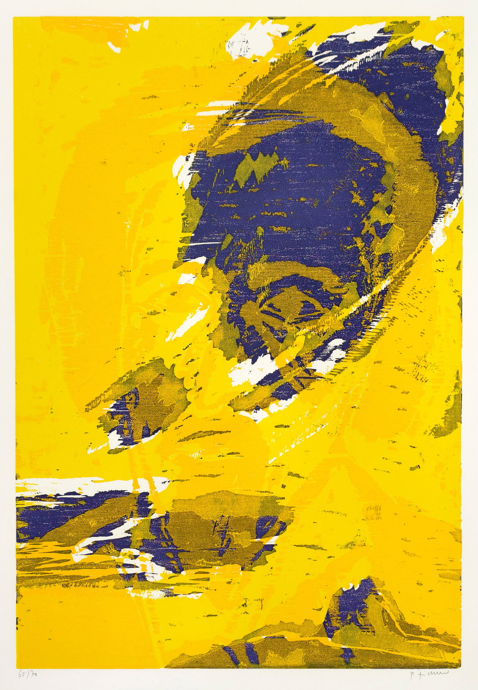 Zimmer, Bernd: Zimmer, Bernd Planegg/München, 1948 Blattgröße: 100 x 70 cm, o. R. Heinrich Heine, 1997. Woodcut on wove paper from "GRENZgänger - 10 Künstler zu Heine". Signed and numbered