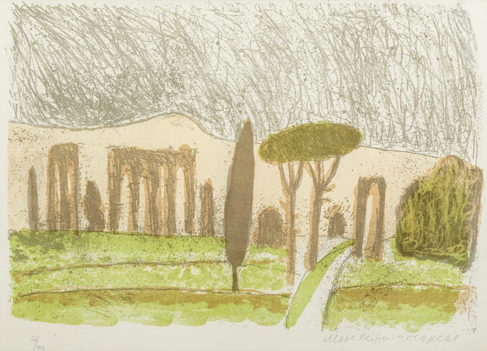 Peiffer Watenphul, Max: Peiffer Watenphul, Max Weferlingen, 1896 - Rom, 1976 40 x 57,5 cm, R. "Römische Landschaft", 1972. Lithograph on wove paper. Signed and numbered 64/100. Watenphul Pasqualucci/Pasqualucci, D