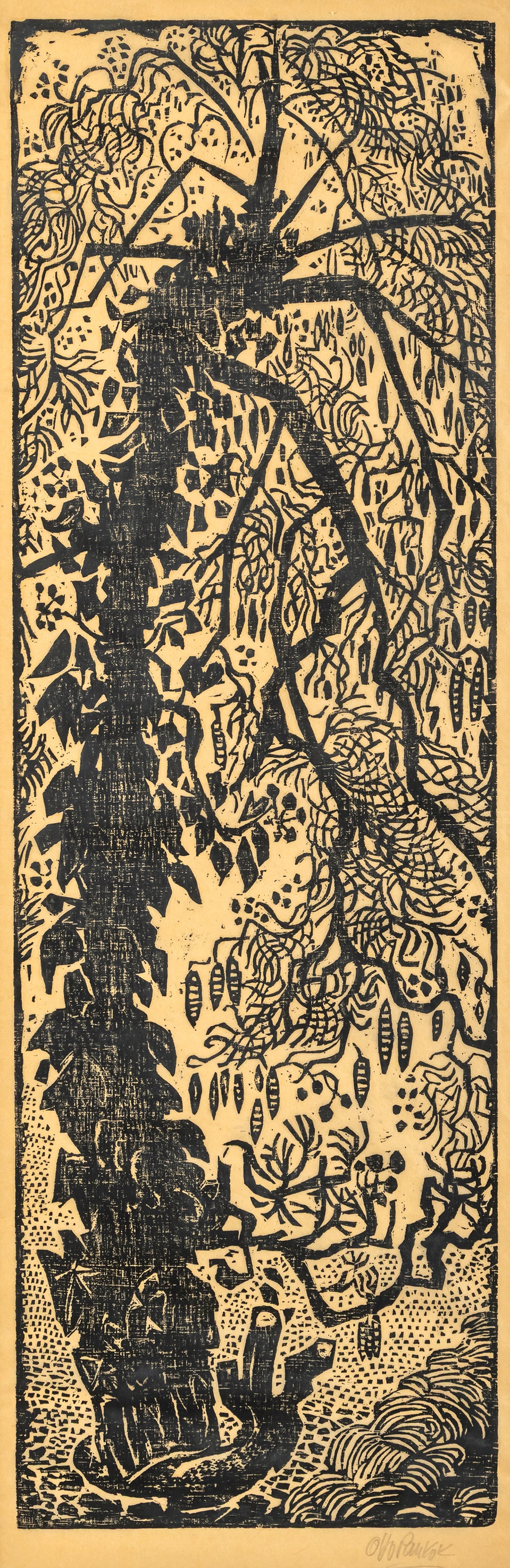 Pankok, Otto: Pankok, Otto Mühlheim/Ruhr, 1993 - Wesel, 1966 80 x 26 cm, R. "Efeubaum", 1959. Woodcut on Japanese paper. Signed in pencil lower right. 1 of 17 copies. Zimmermann, WH 570. Corporate collection,