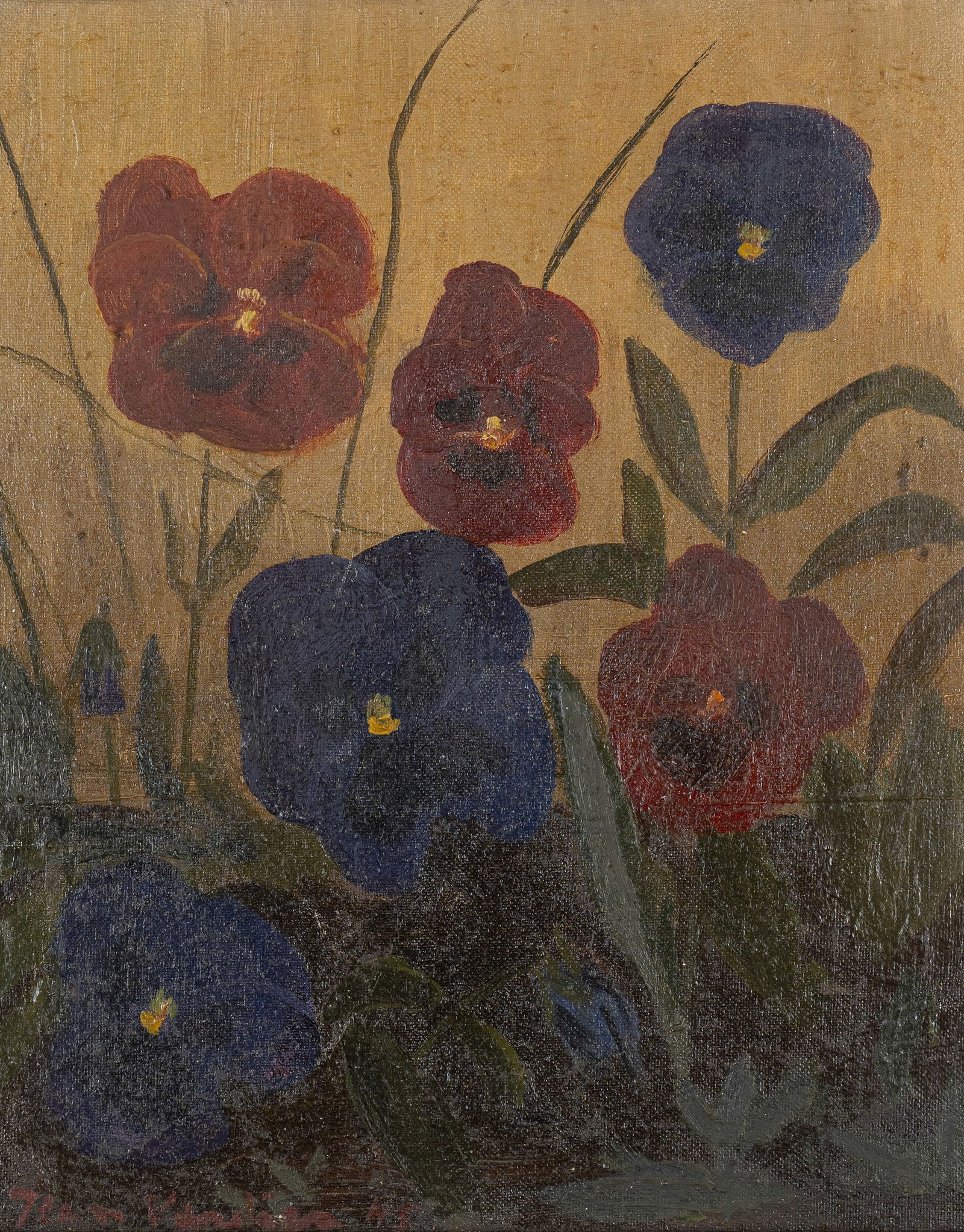 Verdier, Jean: Verdier, Jean Geneva, 1901 - 1969 27 x 22 cm, R. Pansies, 1945. Oil on canvas. Signed and dated lower left and additionally dated "Mai 1945" on the reverse of the stretcher. Private property,