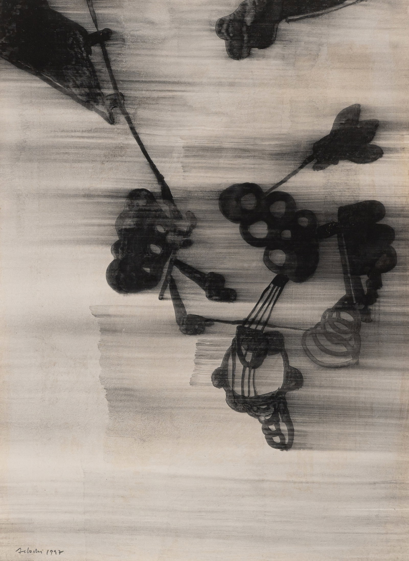 Adochi, Heinz: Adochi, Heinz Rosenau, 1954 40 x 29 cm, R. Untitled, 1997. Casein on paper. Signed and dated. Collection, Nordrhein-Westfalen.Adochi, Heinz Rosenau, 1954 40 x 29 cm, R. Ohne Titel, 1997. Kasein auf Pa