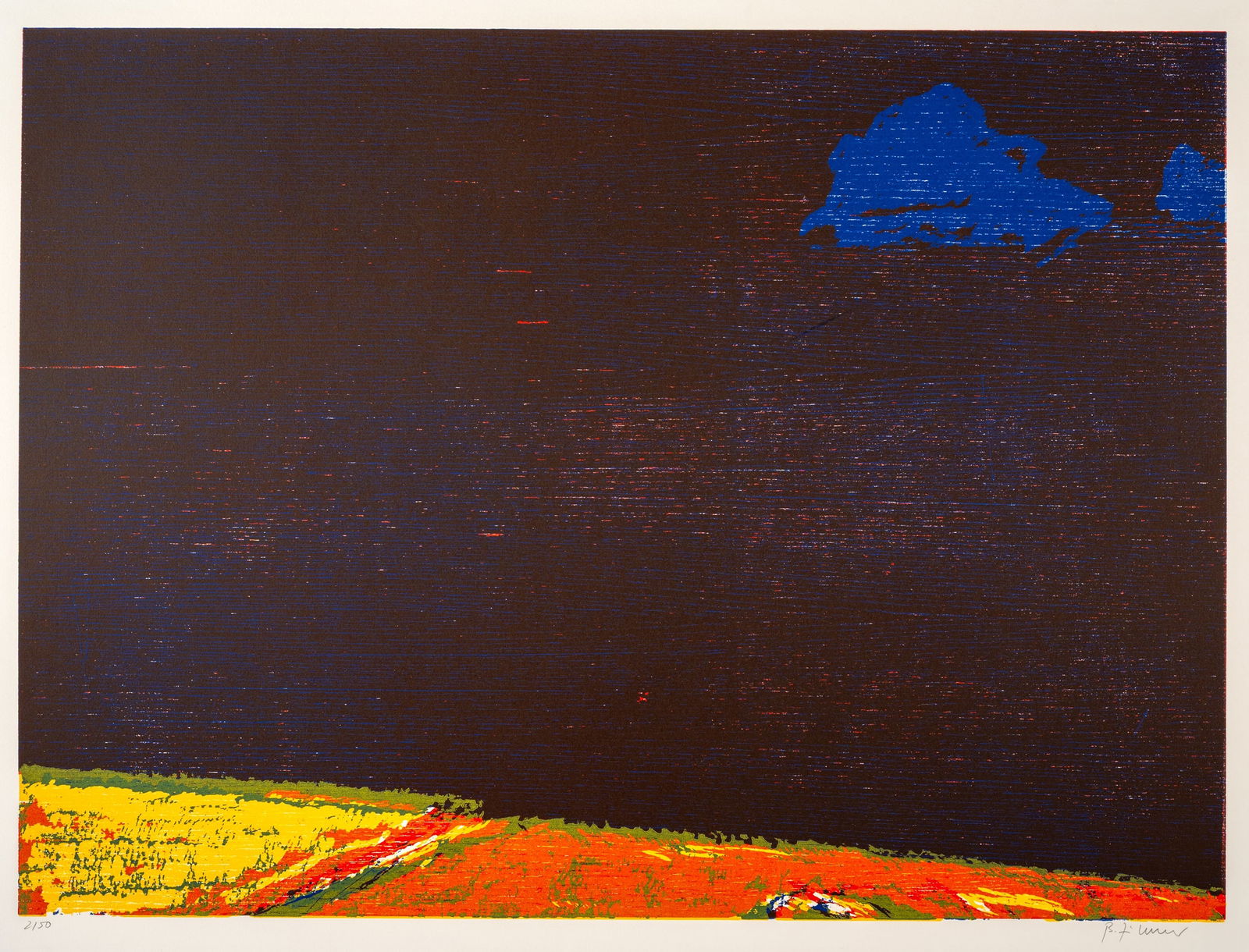 Zimmer, Bernd: Zimmer, Bernd Planegg/München, 1948 Blattgröße: 64 x 84 cm, o. R. Autumn, 1992. Woodcut on wove paper from "Jahreszeiten". Signed and numbered 2/50. Corporate collection,