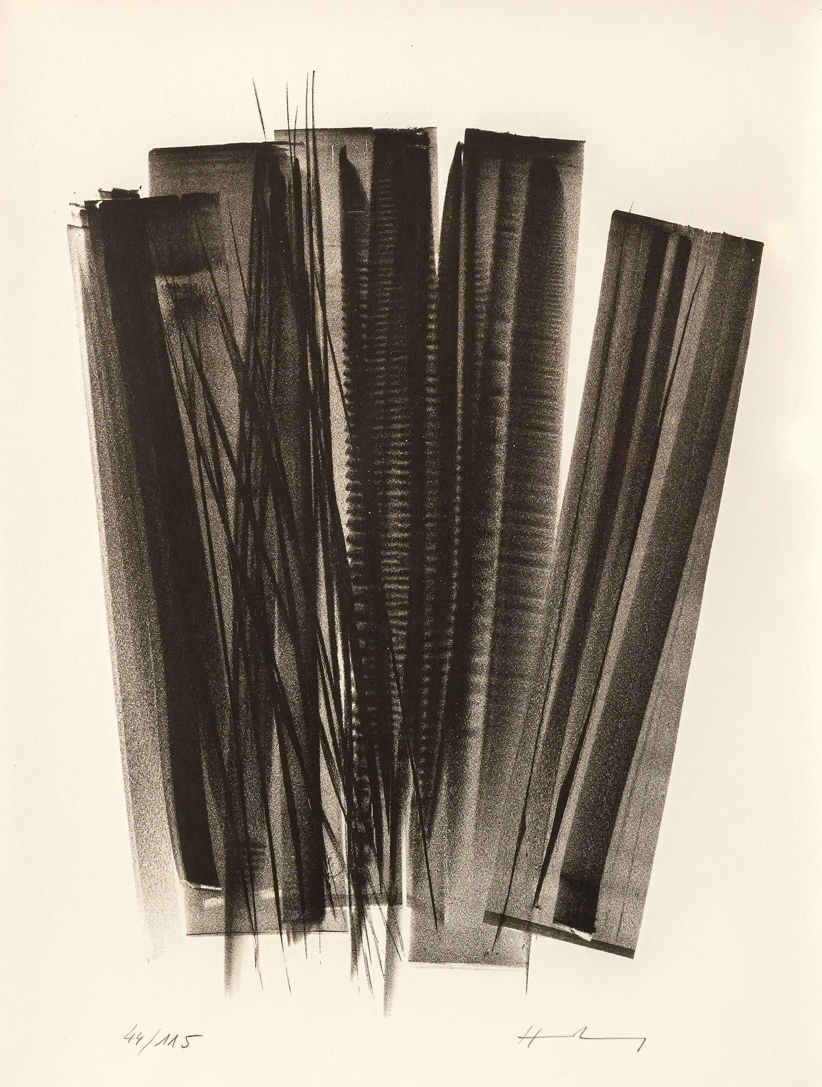 Hartung, Hans: Hartung, Hans Leipzig, 1904 - Antibes, 1989 Blattgröße: 38,5 x 28 cm, R. Untitled, c. 1969. Lithograph on hand-made paper from the series “Jean Cassou: Vingt-deux poèmes”.