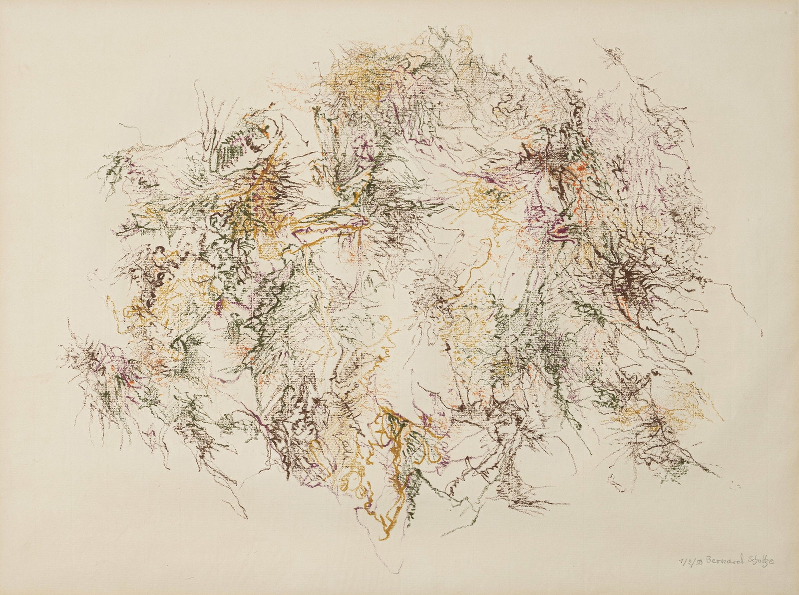 Schultze, Bernard: Schultze, Bernard Schneidemühl, 1915 - Köln, 2005 44 x 58 cm, R. Untitled, 1958. Pastel on wove paper. Signed and dated "1 / 2 / 59". Private property, Baden-Württemberg.Schultze,