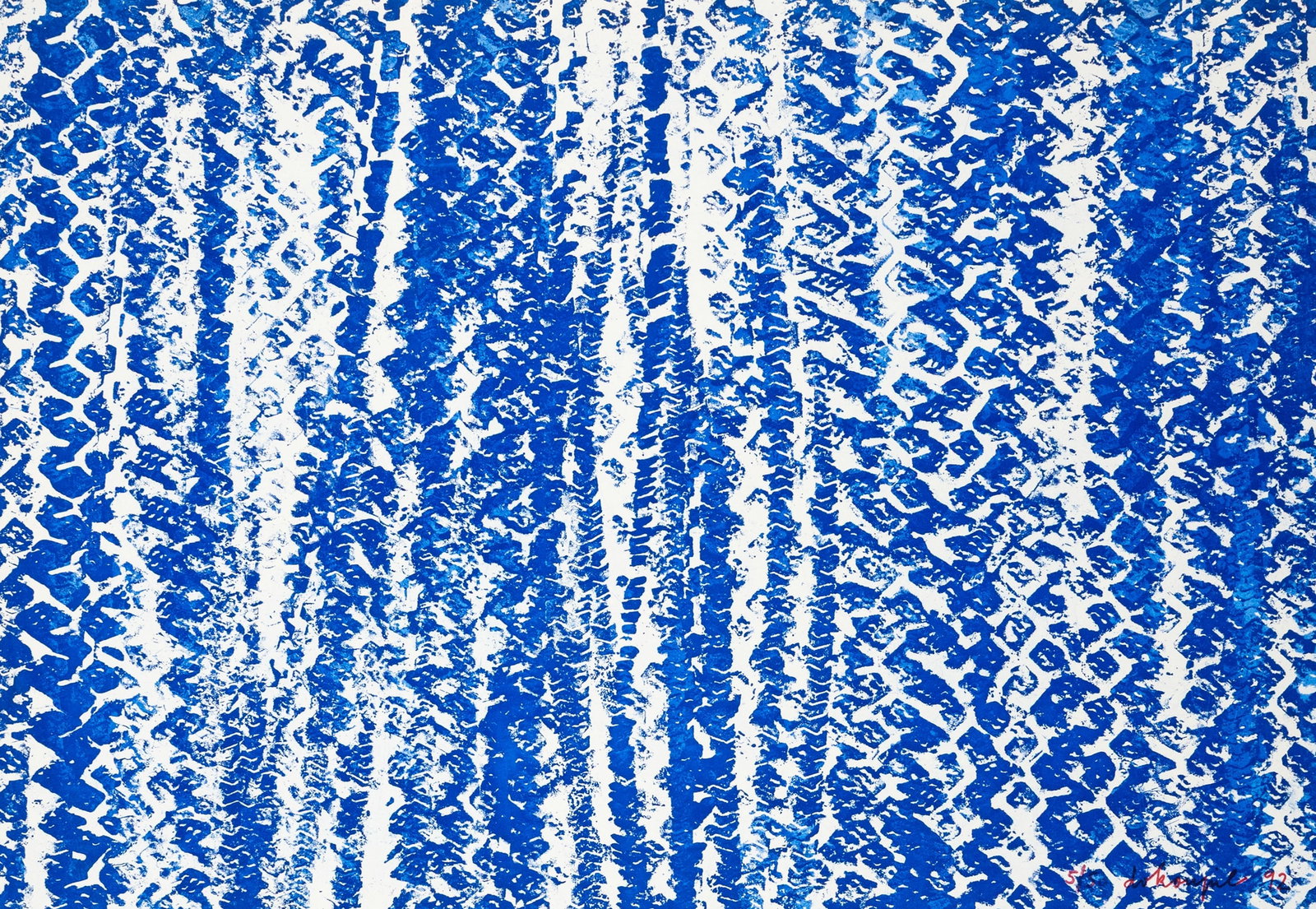 Dokoupil, Jiri Georg: Dokoupil, Jiri Georg Krnov/Tschechoslowakei, 1954 55,5 x 80 cm, o. R. 2 works: "Reifenbilder", 1992. Etching on wove paper. Both signed, dated and numbered 5/50. Corporate collection,