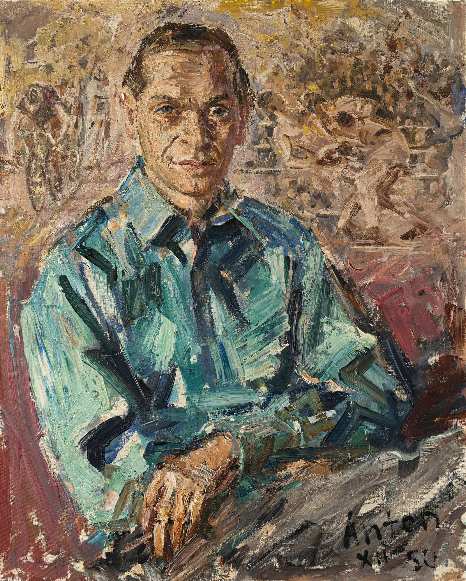 Räderscheidt, Anton: Räderscheidt, Anton Köln, 1892 - 1970 82 x 66 cm, R. Portrait of the photographer and photojournalist Walter Dick, 1950. Oil on canvas. Signed and dated. Private property,