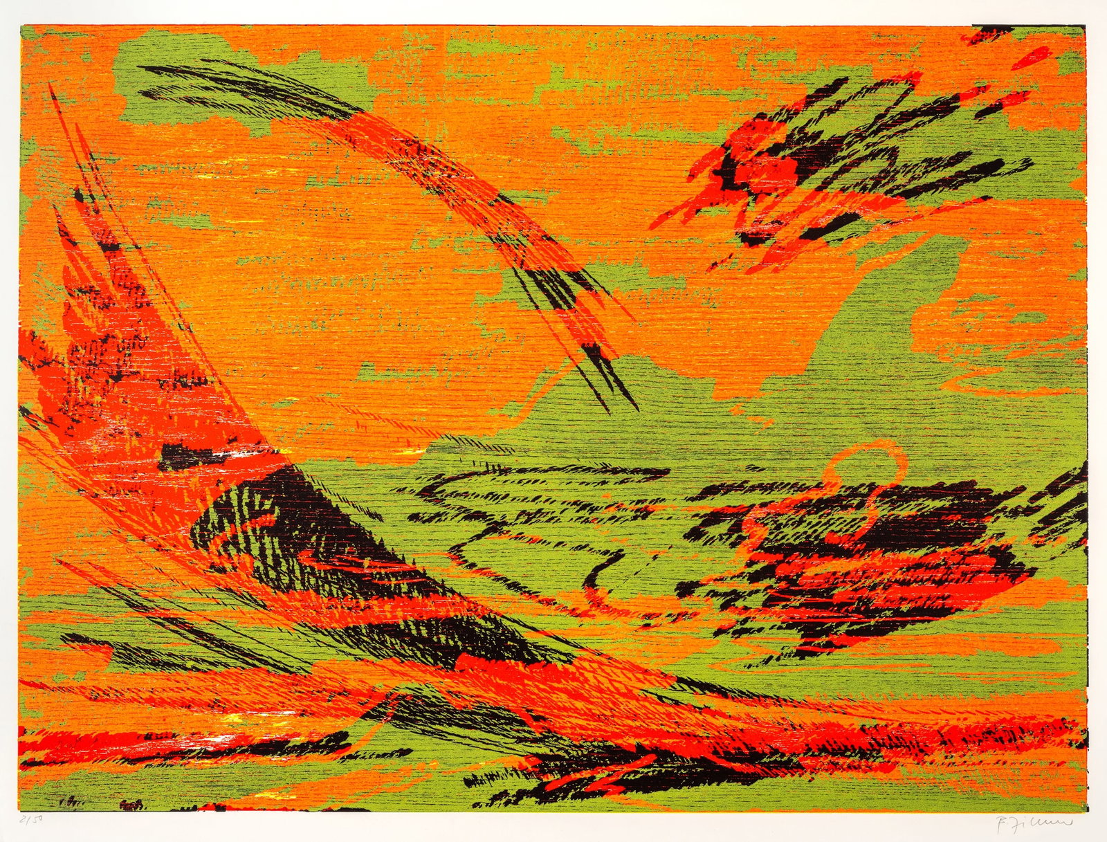 Zimmer, Bernd: Zimmer, Bernd Planegg/München, 1948 Blattgröße: 64 x 84 cm, o. R. Summer, 1992. Woodcut on wove paper from "Jahreszeiten". Signed and numbered 2/50. Corporate collection,