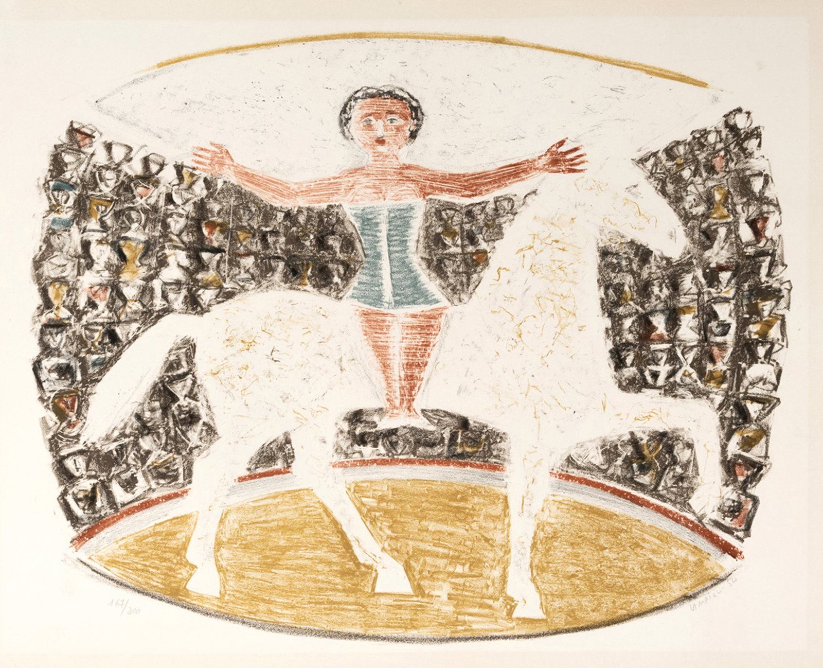 Campigli, Massimo: Campigli, Massimo Florenz, 1895 - St. Tropez, 1971 Blattgröße: 45,5 x 55,5 cm, o. R. "La Cavallerizza", 1954. Lithograph on wove paper. Signed, dated and numbered 167/200. Meloni/Travola,