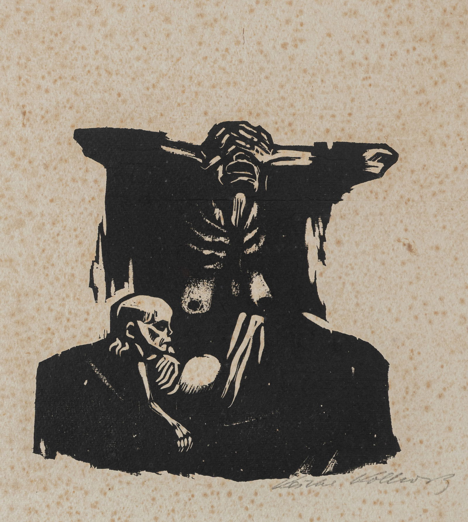 Kollwitz, Käthe: Kollwitz, Käthe Königsberg, 1867 - Moritzburg, 1945 Blattgröße: 46,5 x 34,5 cm, R. "Hunger", 1923. Woodcut on hand-made paper. Signed in pencil lower right. Klipstein, 169 IV.