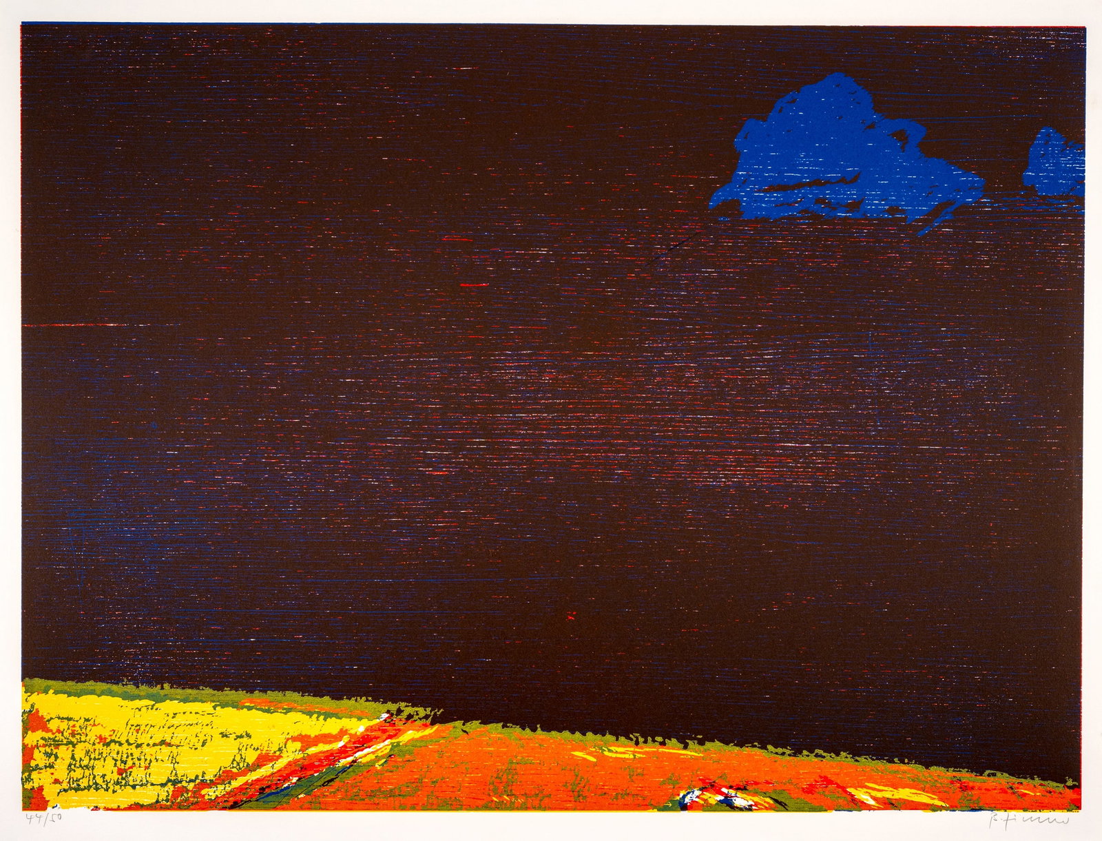 Zimmer, Bernd: Zimmer, Bernd Planegg/München, 1948 Blattgröße: 64 x 84 cm, o. R. Autumn, 1992. Woodcut on wove paper from "Jahreszeiten". Signed and numbered 44/50. Corporate collection,