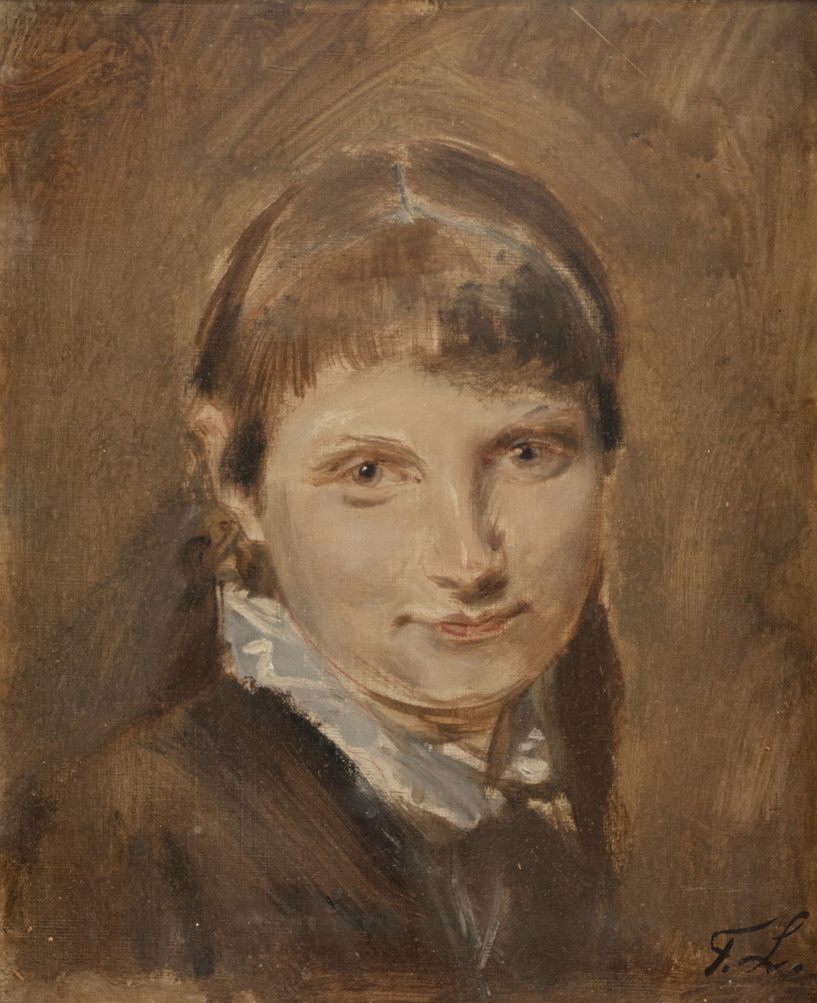 Lenbach, Franz von (attr.): Lenbach, Franz von (attr.) Schrobenhausen 1836 - München 1904 39 x 32 cm Portrait of a young lady. Mixed media/canvas/cardboard, monogrammed lower right. Southern German private