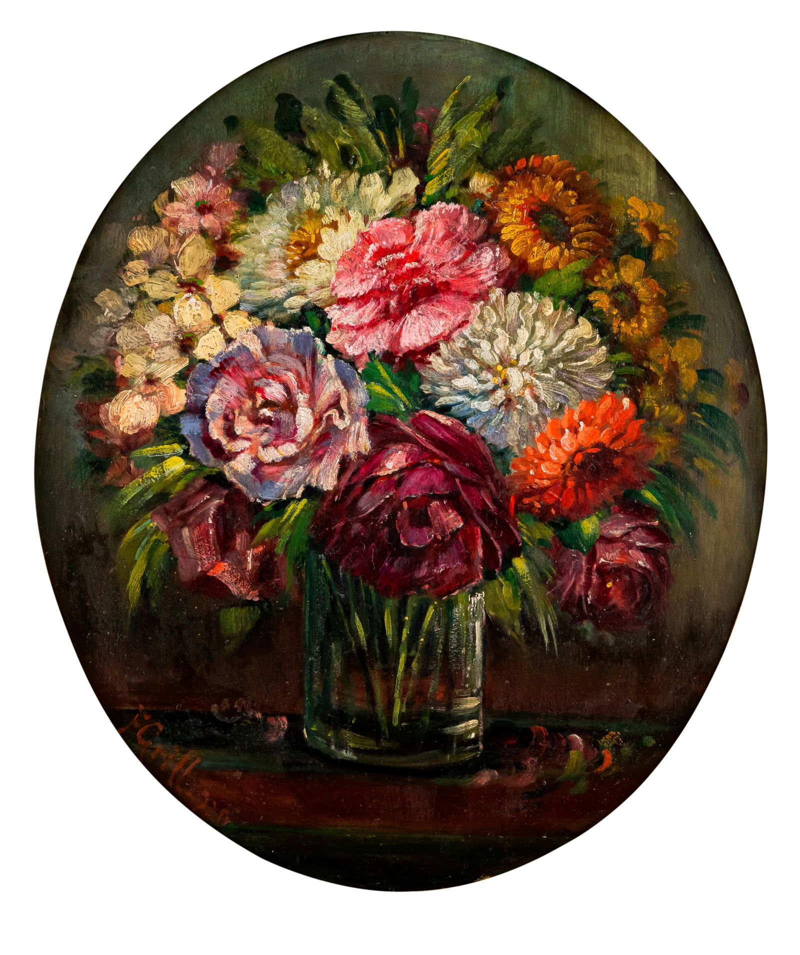 GRILL, F.: GRILL, F. 20TH CT 50 x 43 cm Still life with flowers. Oil/cardboard, signed and dated 1920.Grill, F. 20. Jhdt. 50 x 43 cm Blumenstilleben. Öl/Karton, signiert und dat. 1920.