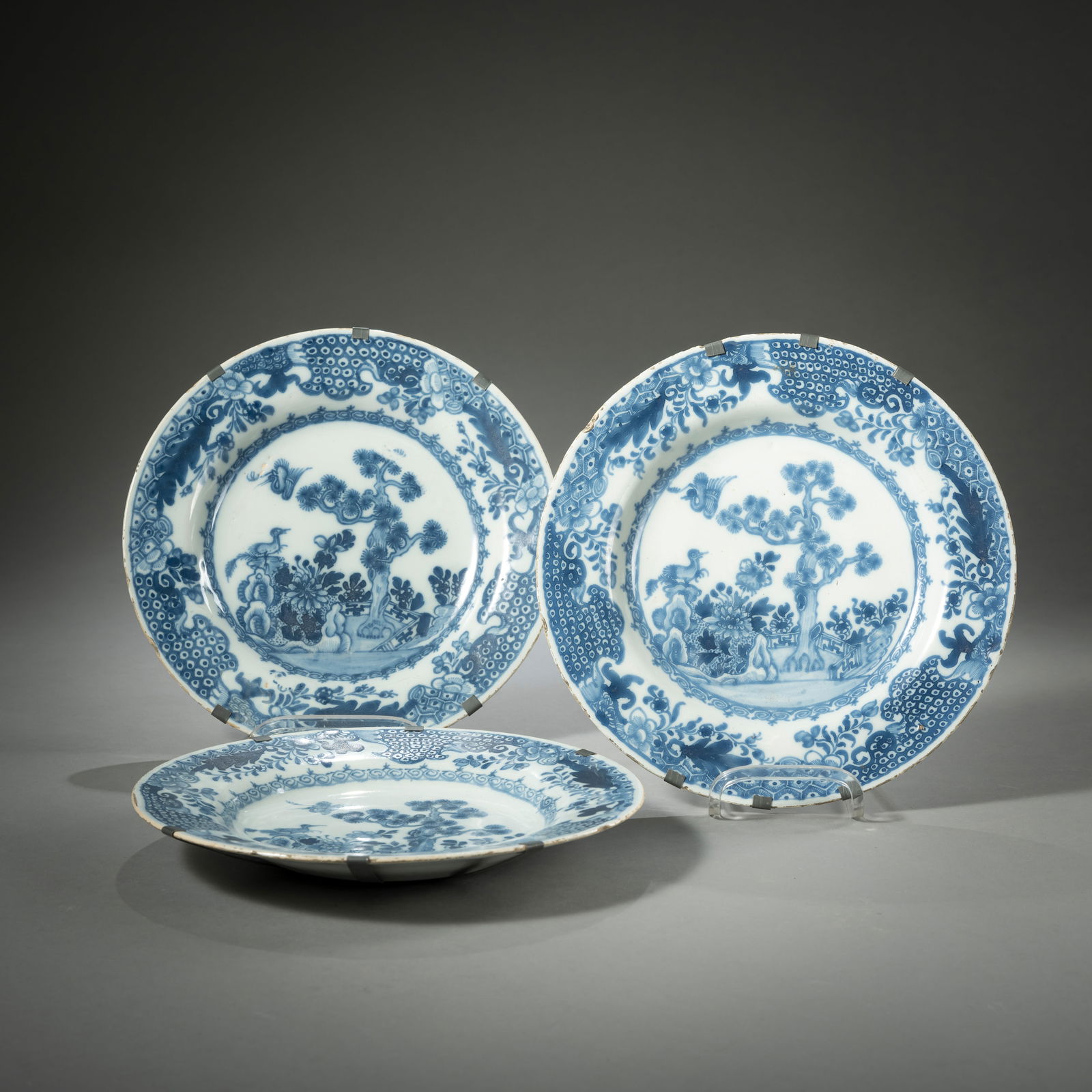 THREE DELFT BLUE AND WHITE FAIENCE PLATES (1 of 3)