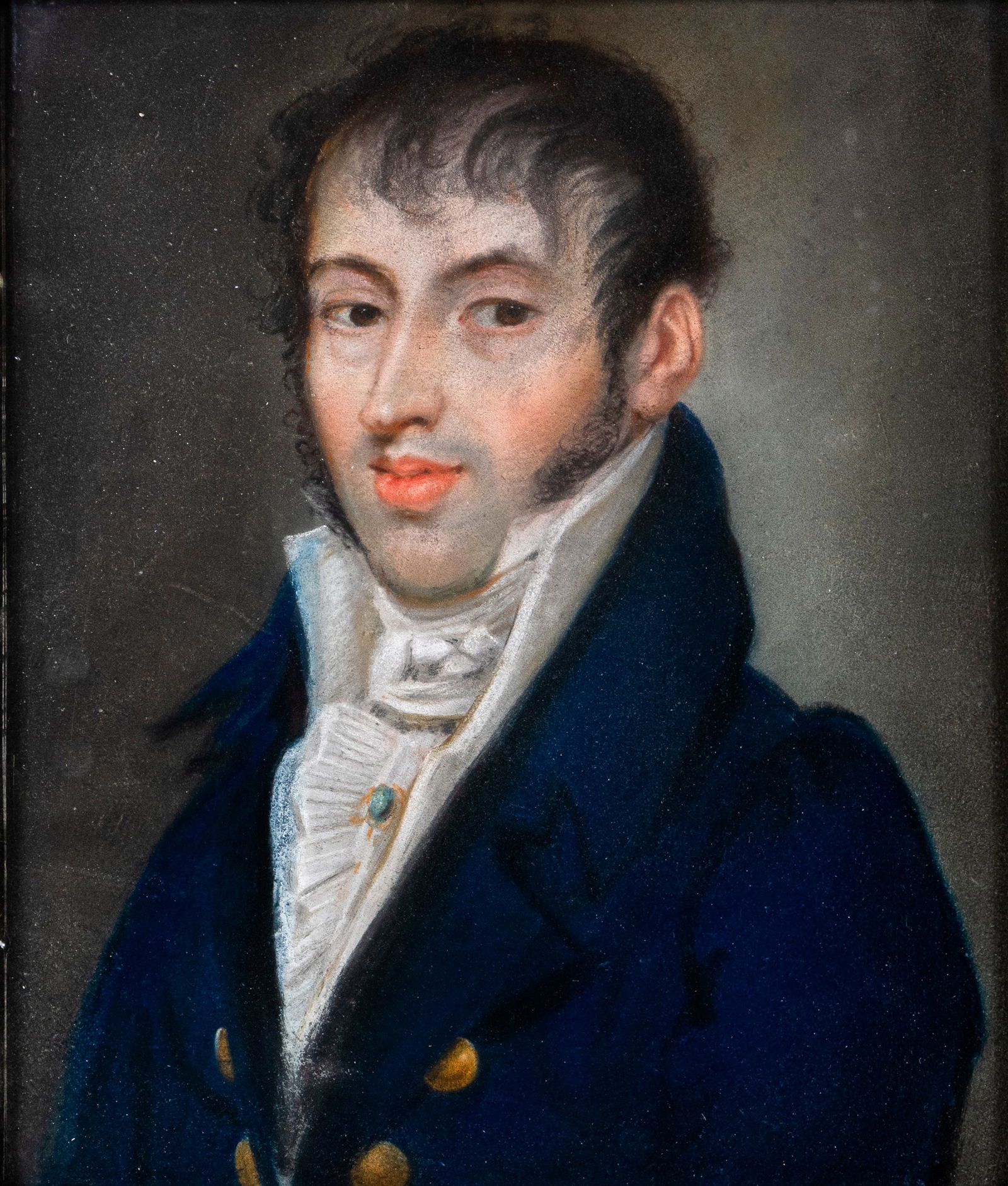 PORTRAIT PAINTER: PORTRAIT PAINTER 19TH CT 32 x 27 cm Franz Anger or Angerer (1776-1840) in a blue frock coat. Pastel/paper, verso inscribed.Portraitmaler 19. Jhdt. 32 x 27 cm Portrait des Franz Anger oder Angerer