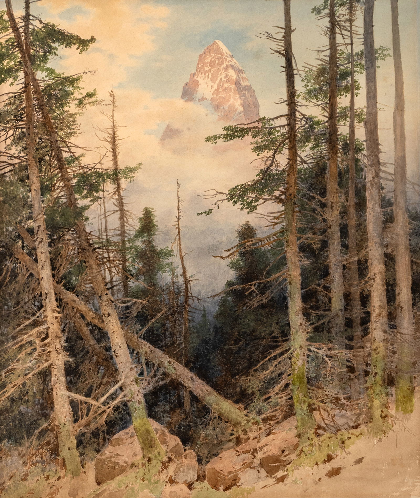 Reiffenstein, Carl Theodor: Reiffenstein, Carl Theodor 1820 - 1893 39 x 33 cm The Matterhorn. Waterdolour and pencil/paper, verso inscribed "Aus dem Nachlass des Künstlers (...) (From the artist's estate) and two