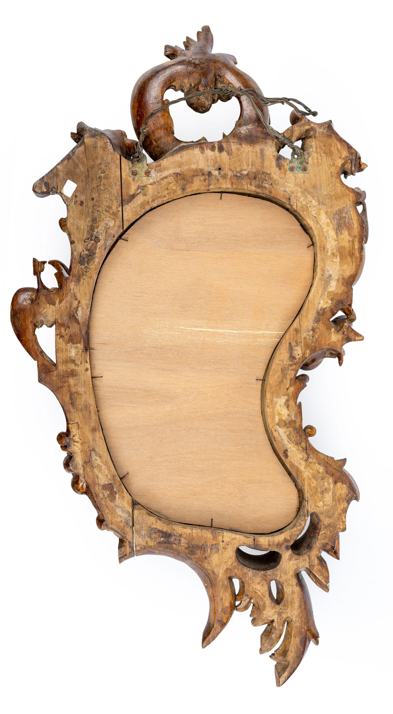 A CARTOUCHE SHAPED CARVED AND BROWN GLAZED MIRROR - 2