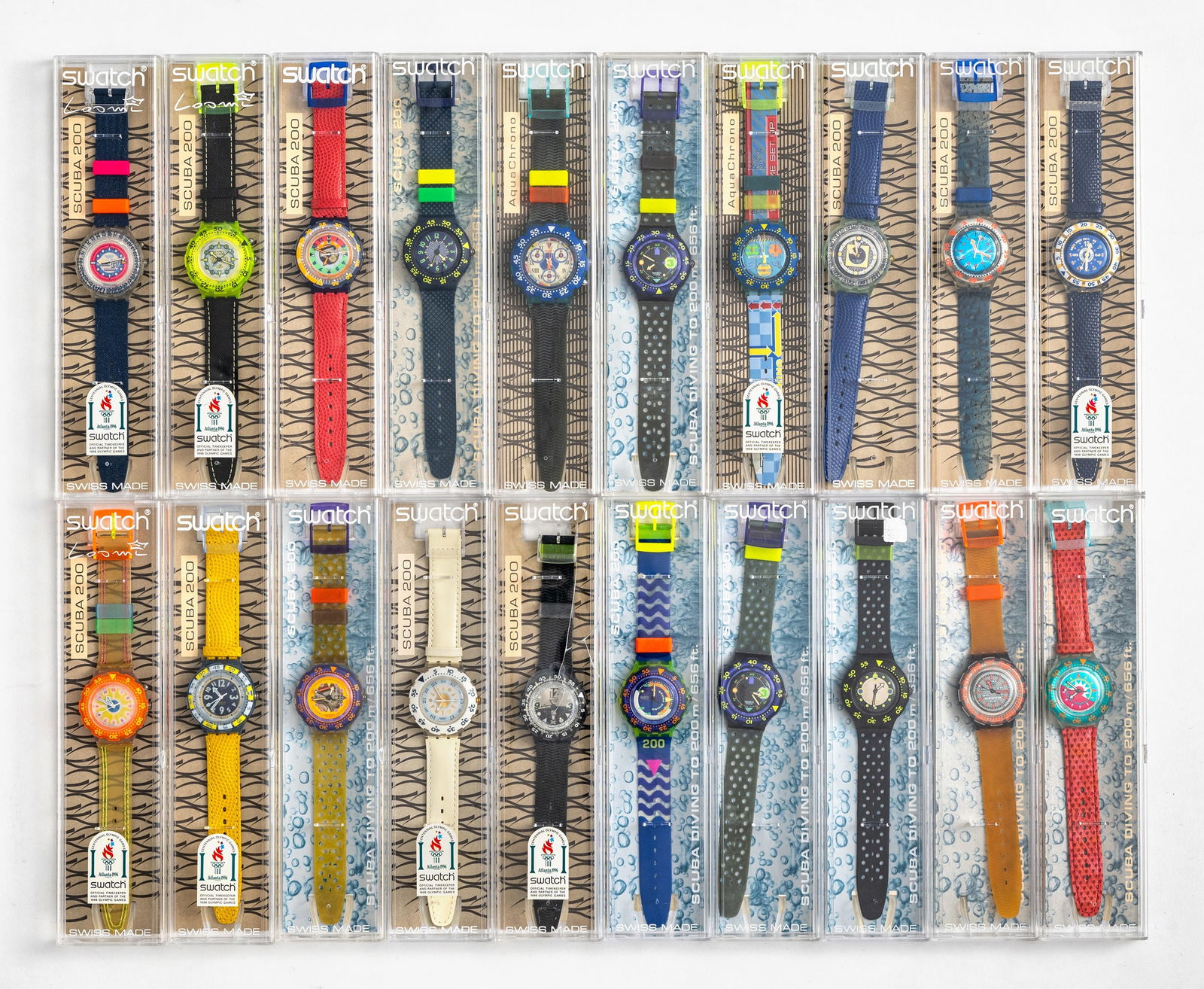 Mixed lot of 20 Swatch watches: Mixed lot of 20 Swatch watches Various editions, plastic and leather straps, water-resistant, quartz movement not tested for functionality, batteries must be replaced, with case. Collection Monika