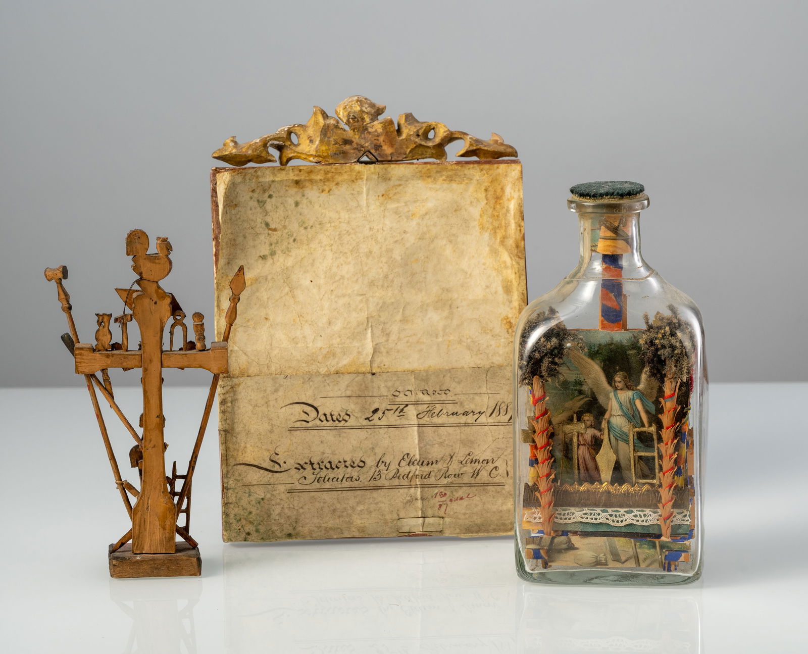 Monastic work, bottle with devotional objects and crucifix with the instruments of torture - 2