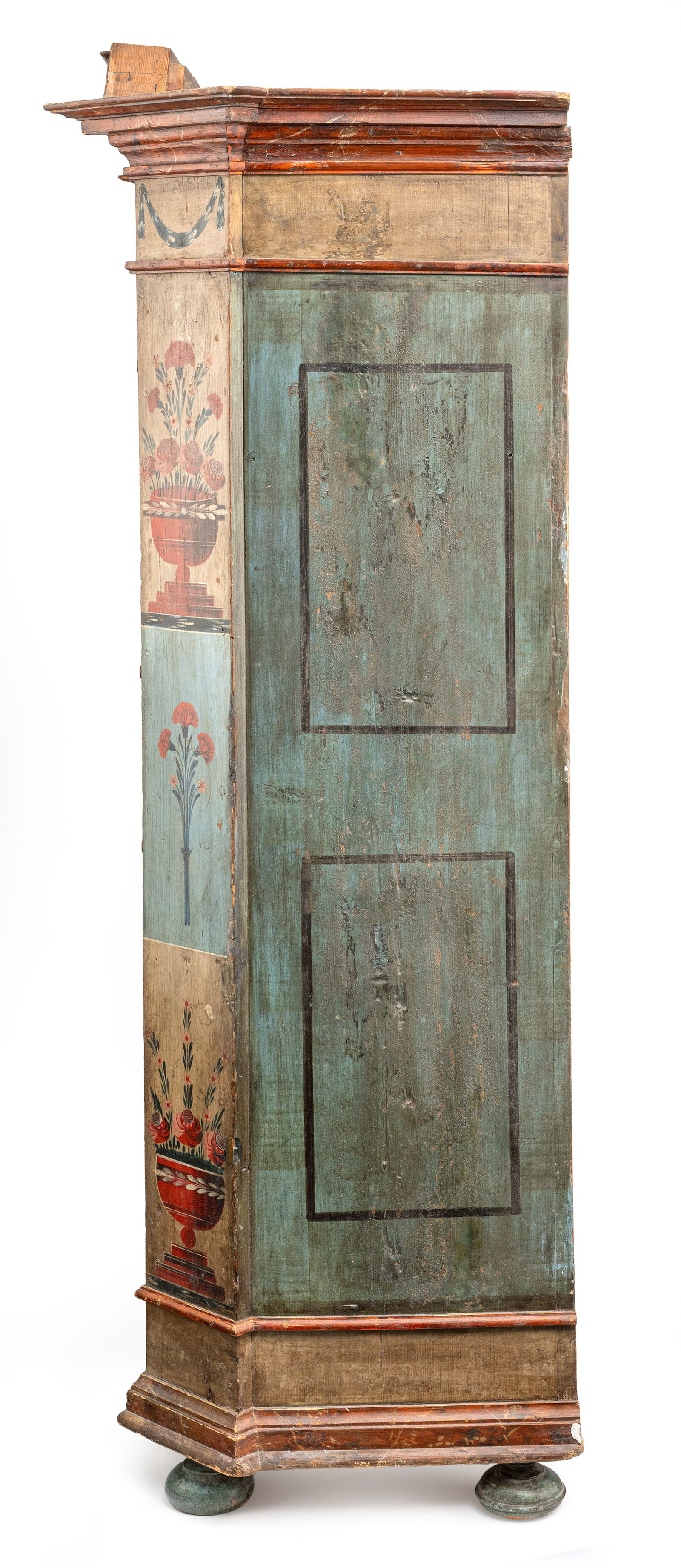 A POLYCHROME PAINTED BRASS MOUNTED SOFTWOOD RURAL CUPBOARD - 3