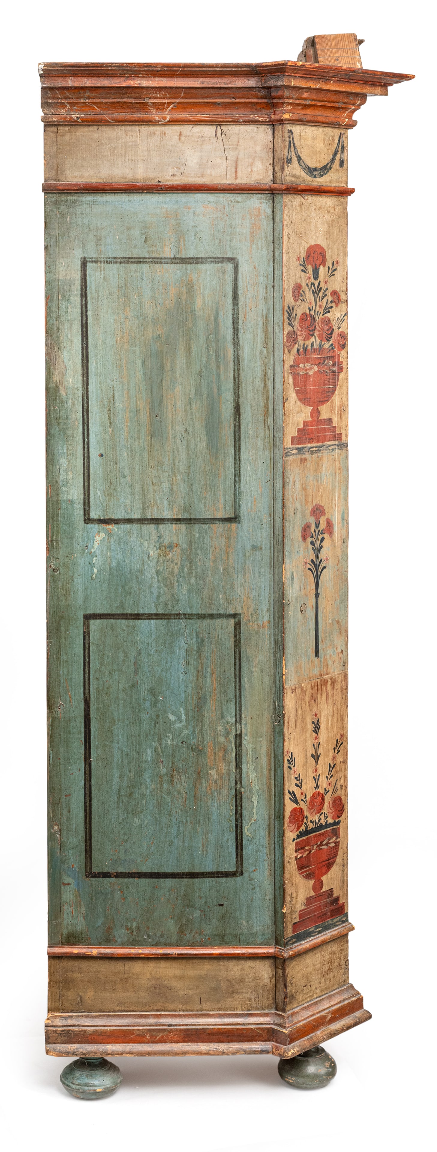A POLYCHROME PAINTED BRASS MOUNTED SOFTWOOD RURAL CUPBOARD - 4