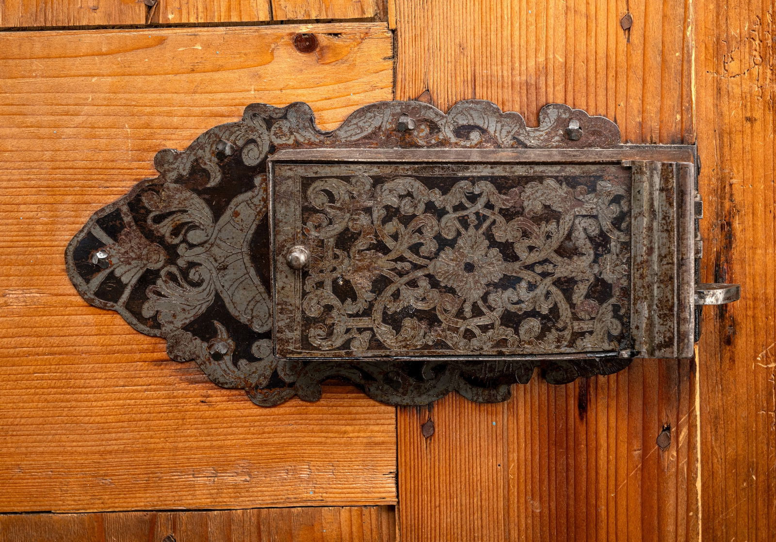 A POLYCHROME PAINTED BRASS MOUNTED SOFTWOOD RURAL CUPBOARD - 7