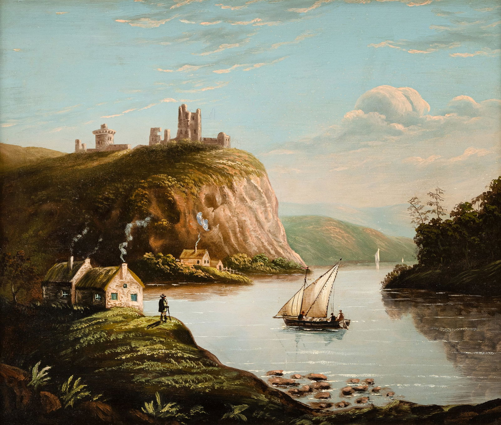 British School: British School 19/20th ct. 39 x 48 cm A series of four scottish landscapes, one verso inscribed "Bernderd in Scotland", one on the front inscribed Deen bridge. Oil/metal. Traces due to age,