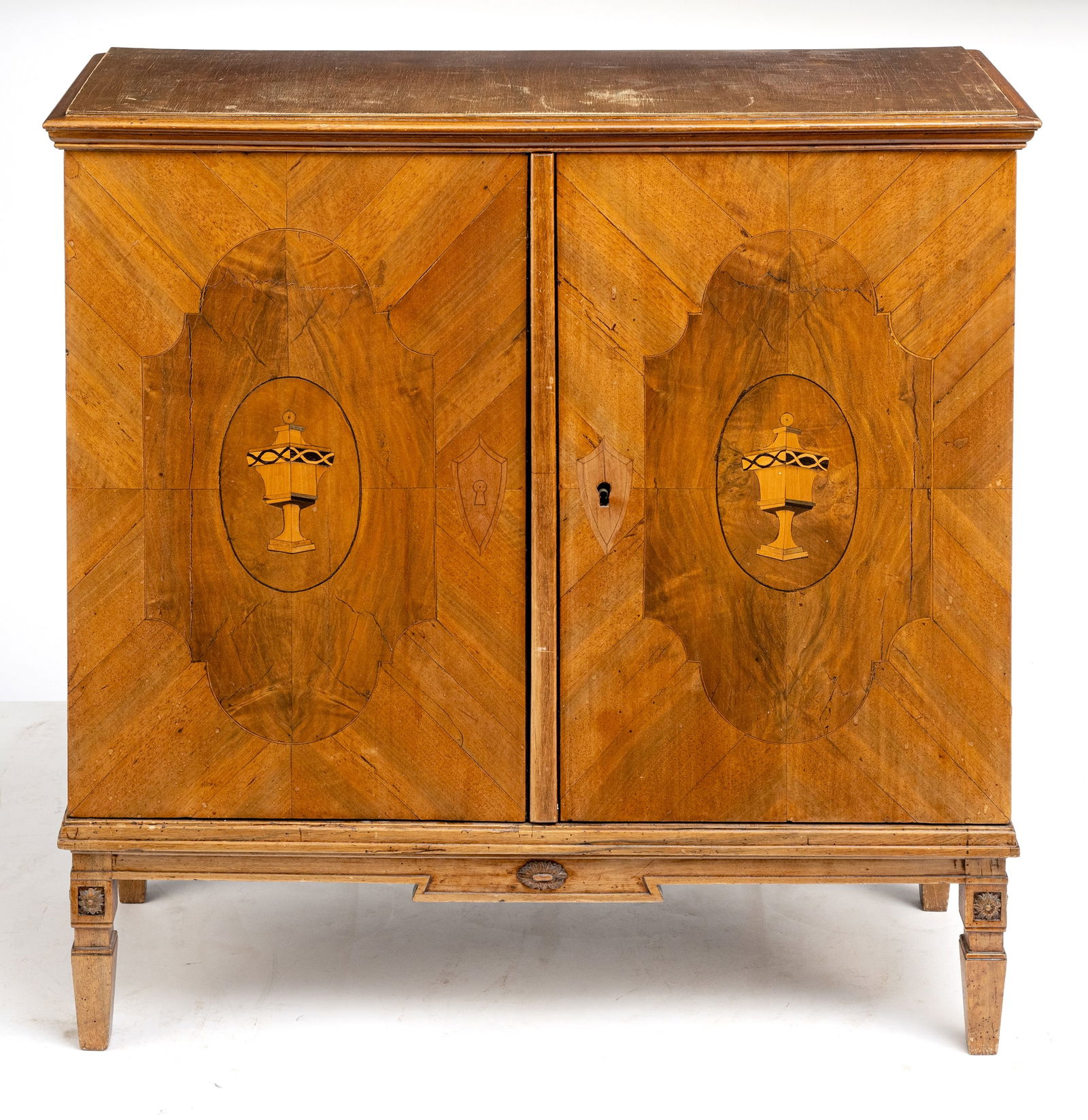 A WALNUT BOG OAK AND YEW WOOD MARQUETRIED CABINET - 2